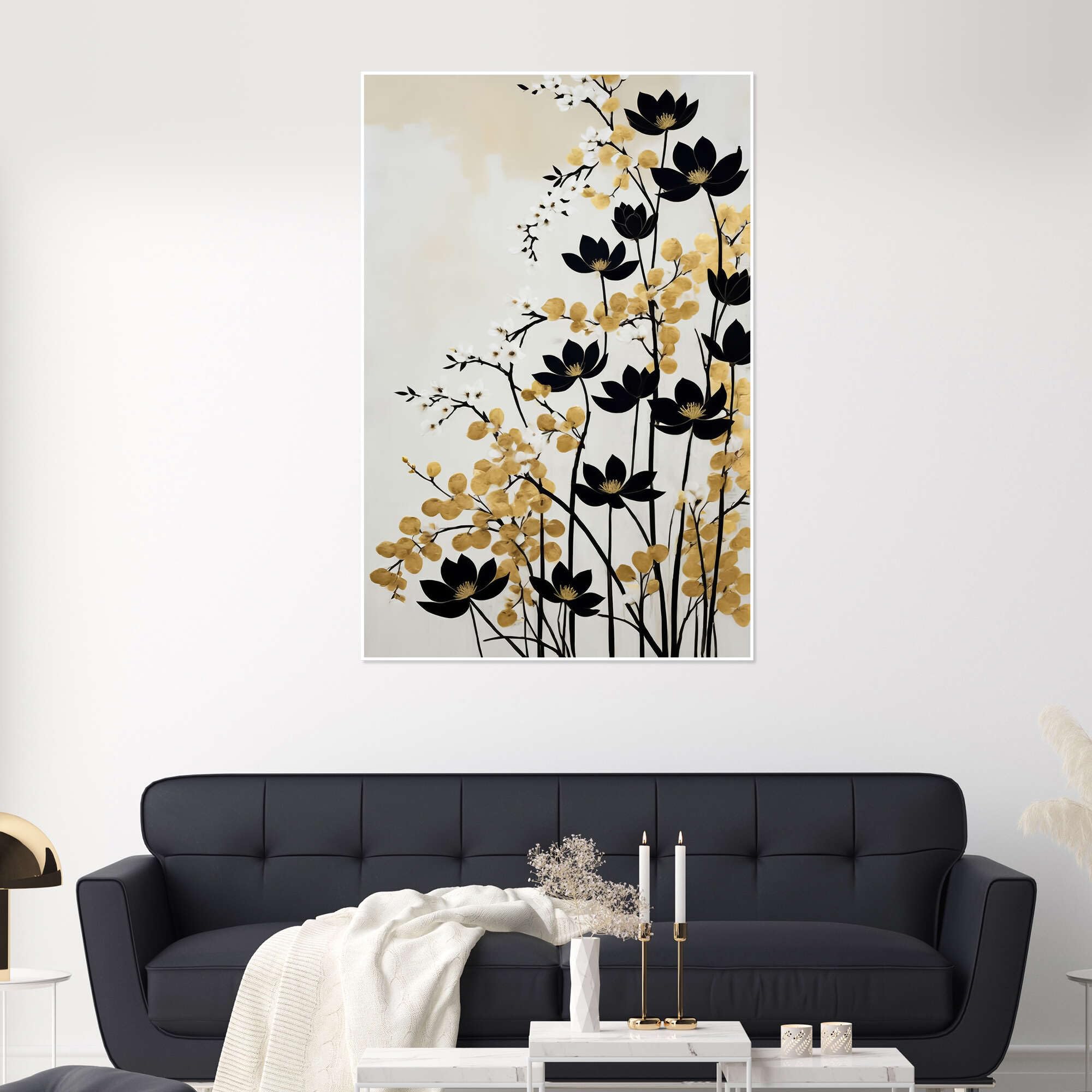 Black Flowers Plakat | 100 x 150 cm Mango Art Złoty Obrazy Dekoracja ścienna