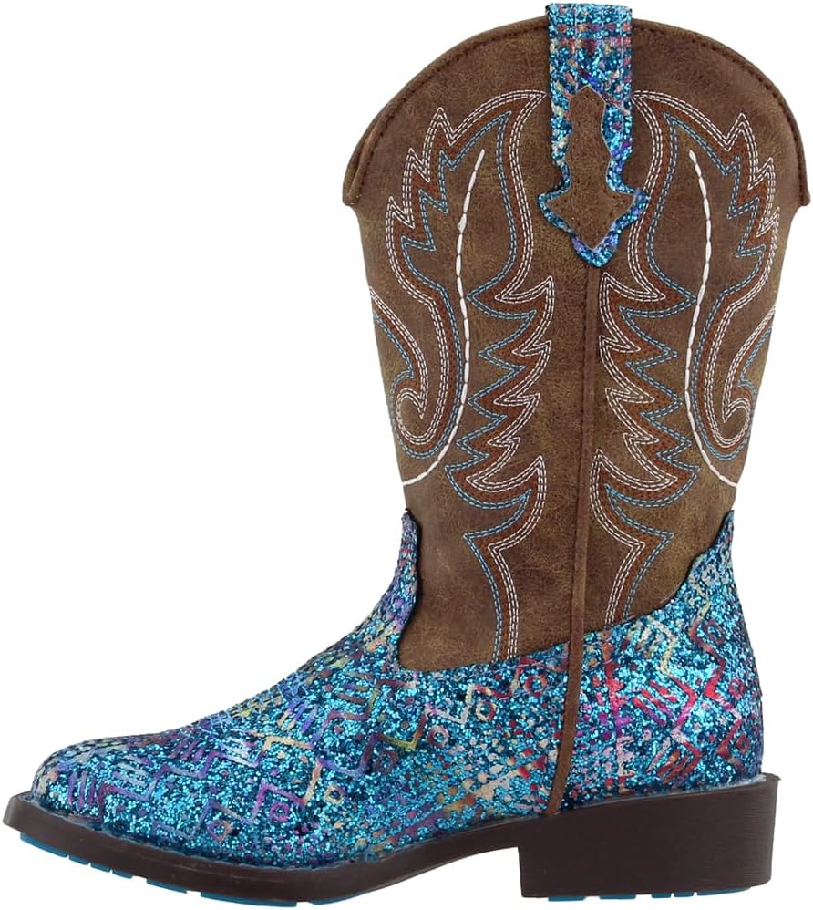 ROPER Kids Girls Southwest Glitter Square Toe Casual Boots Mid Calf - Blue, Brown
