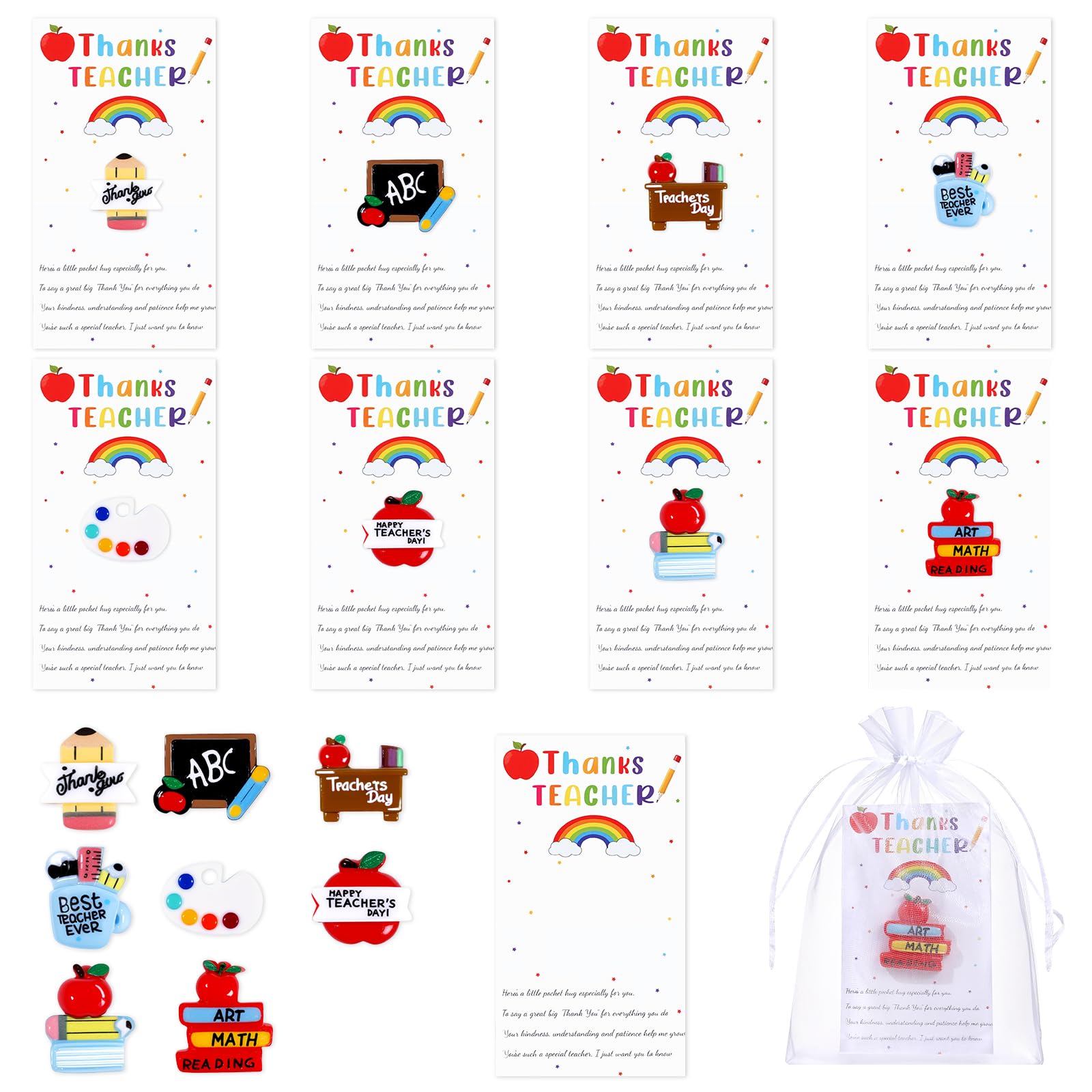 NEWEST 48 Sets Little Pocket Hug Bulk, Thanks Teacher Gifts Resin Pocket Hug Token with Inspirational Card & Bag Emotional Support Keepsake for