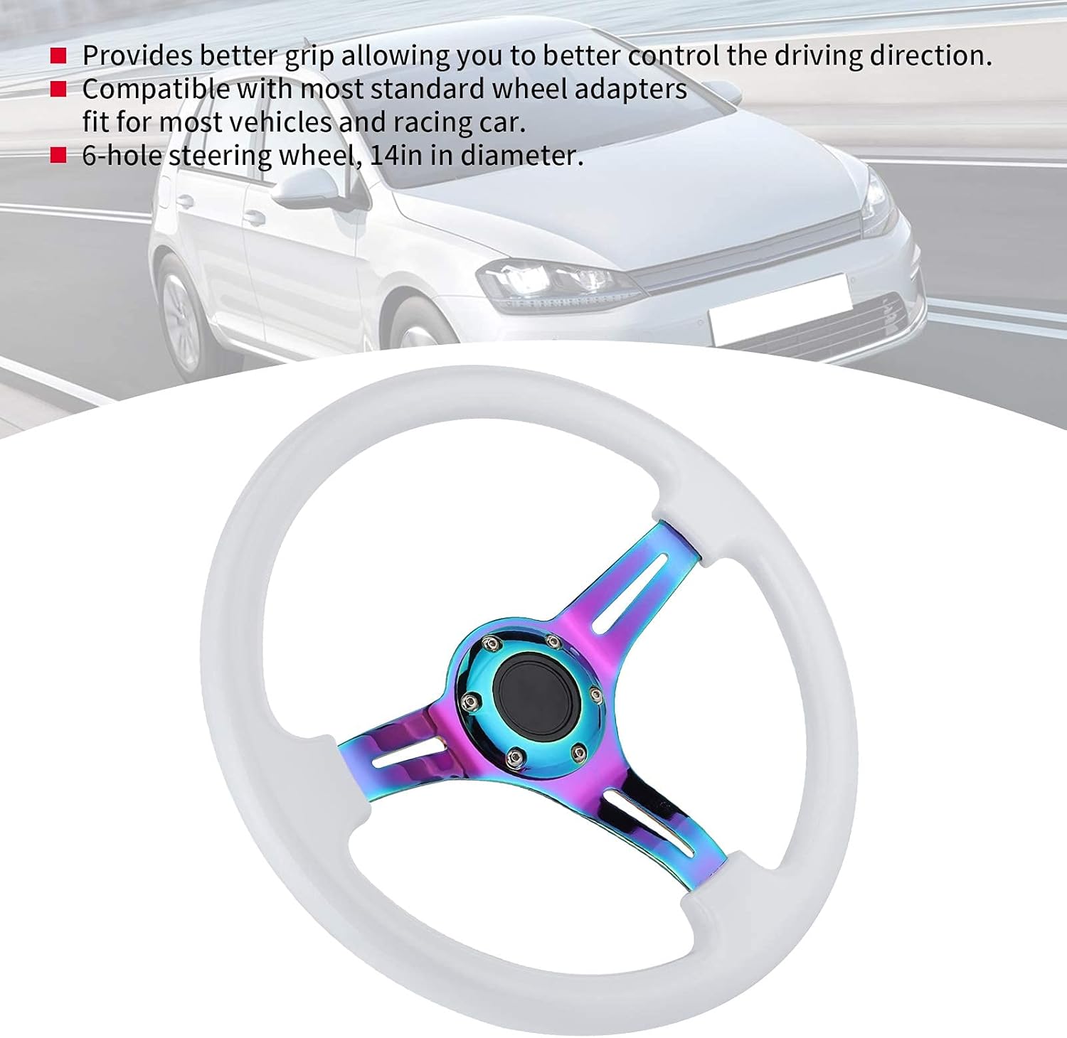 Steering Wheel 14in 6?Hole Racing Steering Wheel Colorful Spoke ABS Drifting Wheel Universal Replacement Car Modified Accessory for 6 hole steering wheel quick release