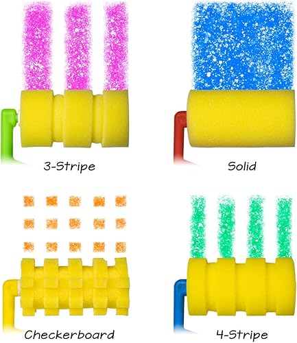 Miniatura 2 de Hygloss Juego de rodillos de pintura para niños, 4 rodillos de espuma únicos para diseños creativos, incluye bandeja de pintura, divertidas esponjas