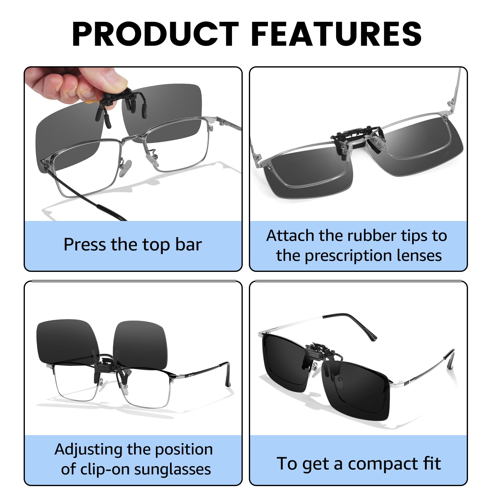 Trysee TS-CO-801 Sonnenbrille, polarisiert, blendfrei, zum Aufstecken, für Tag und Nacht