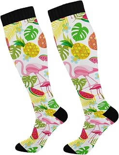 874 Crew Athletic Socks Tropical Pink Flamingo Running Socks Casual Walking Socks Long Calf Socks For Hiking Running Travel 40cm