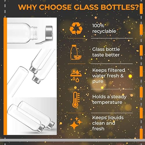 Miniatura 7 de Botella de agua de vidrio estrella del chef 6 botellas de 18 onzas de paquete para la bebida y Juicer Utilice tapas de acero inoxidable con bucle de