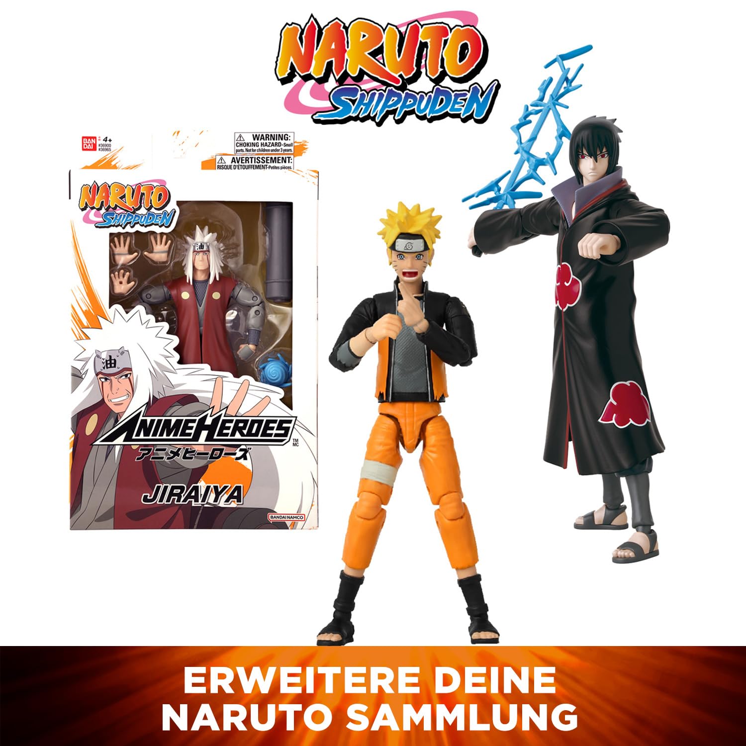Bandai - Anime Heroes - Naruto Shippuden - Anime Heroes Figur 17 cm - Sasuke Uchiwa - Offizielle Naruto Lizenz - Gelenkige Sasuke-Figur - Manga Actionfigur - Spielzeug für Kinder ab 4 Jahren - 36902