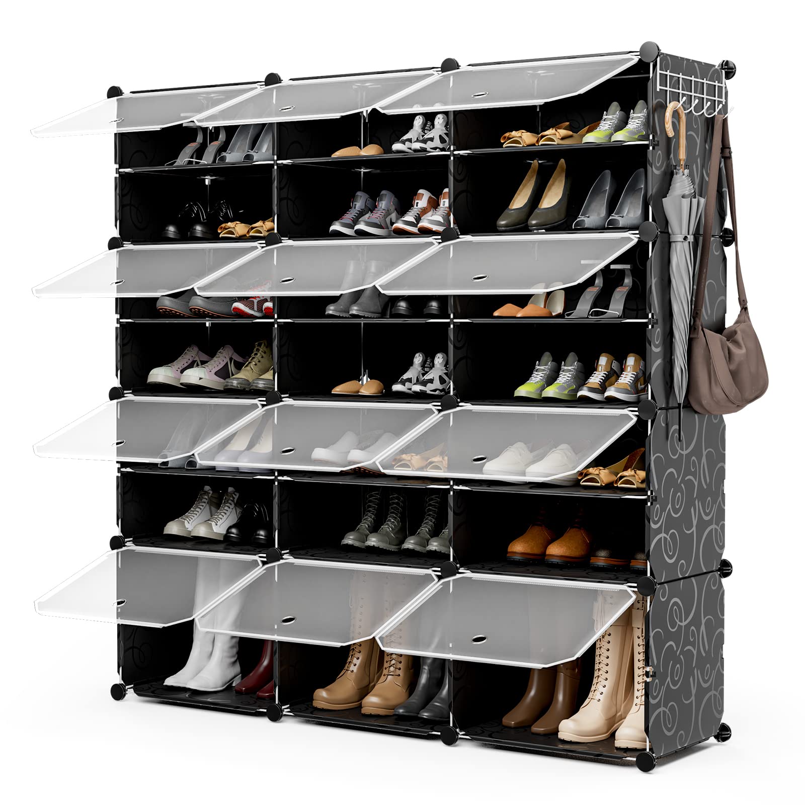 RELAX4LIFE Scaffale Porta Scarpe Portatile, Organizzatore per Scarpe da 48 Paia Espandibile con Porta, per Scarpe per Tacchi, Stivali e Pantofole, Scaffale a 12 Cubi 24 Strati per Ingresso (Nero)