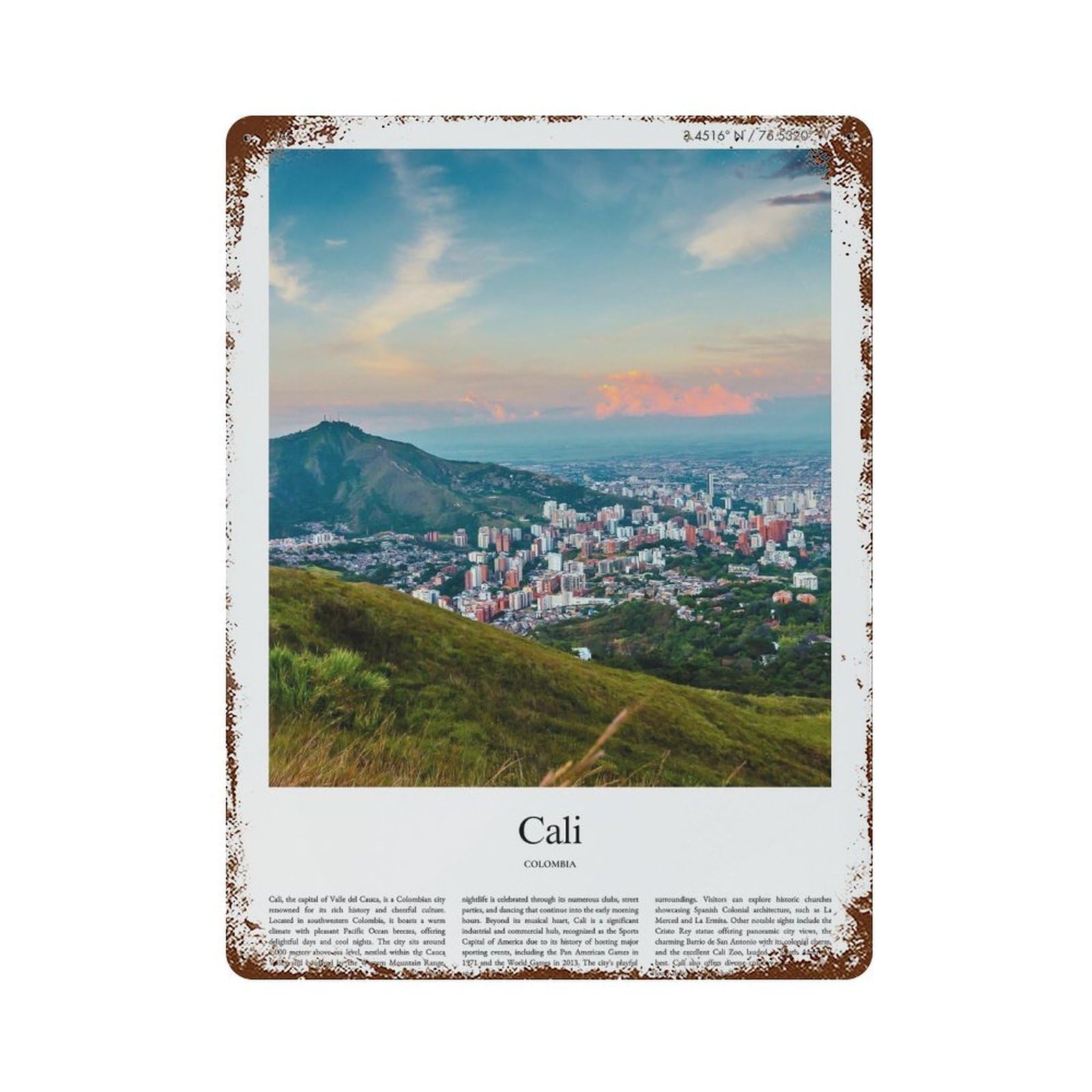 xiaoxiaoshen Cali Colombia City Scenery Wall Decor Art Metal Tin Poster Modern Home Decor Art Home Bar Shop Decorations Vintage Sign 40x30cm