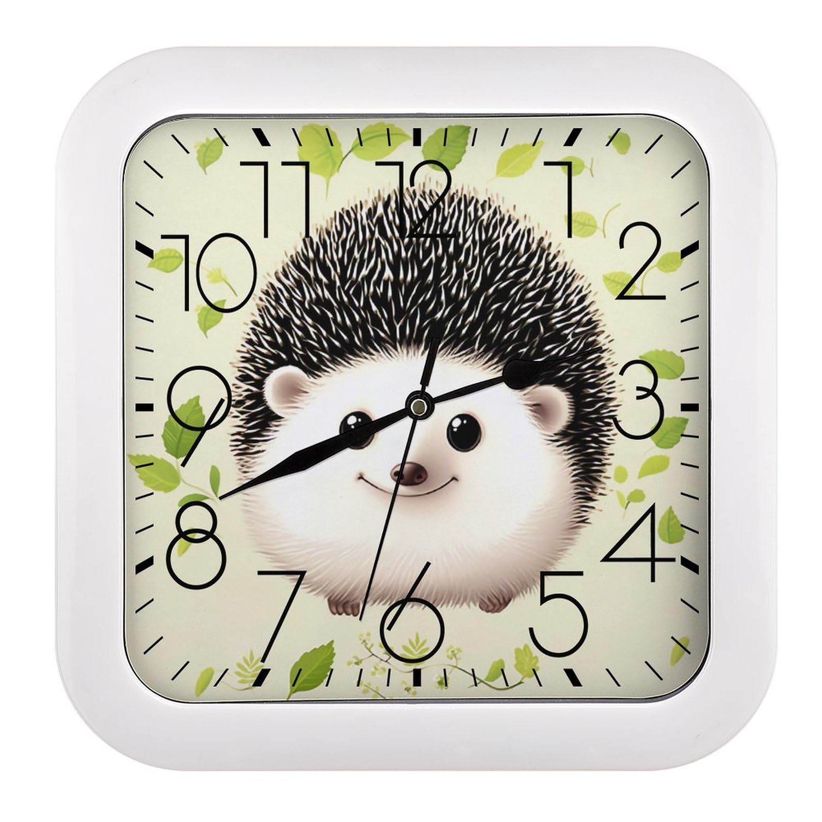 NTVOWPZO 10 Inch Wall Clock Cute Hedgehog Battery Operated Wall Clocks Silent Non-Ticking Square Wall Clock for Living Room Kitchen Home Office Wall Decorative Clocks