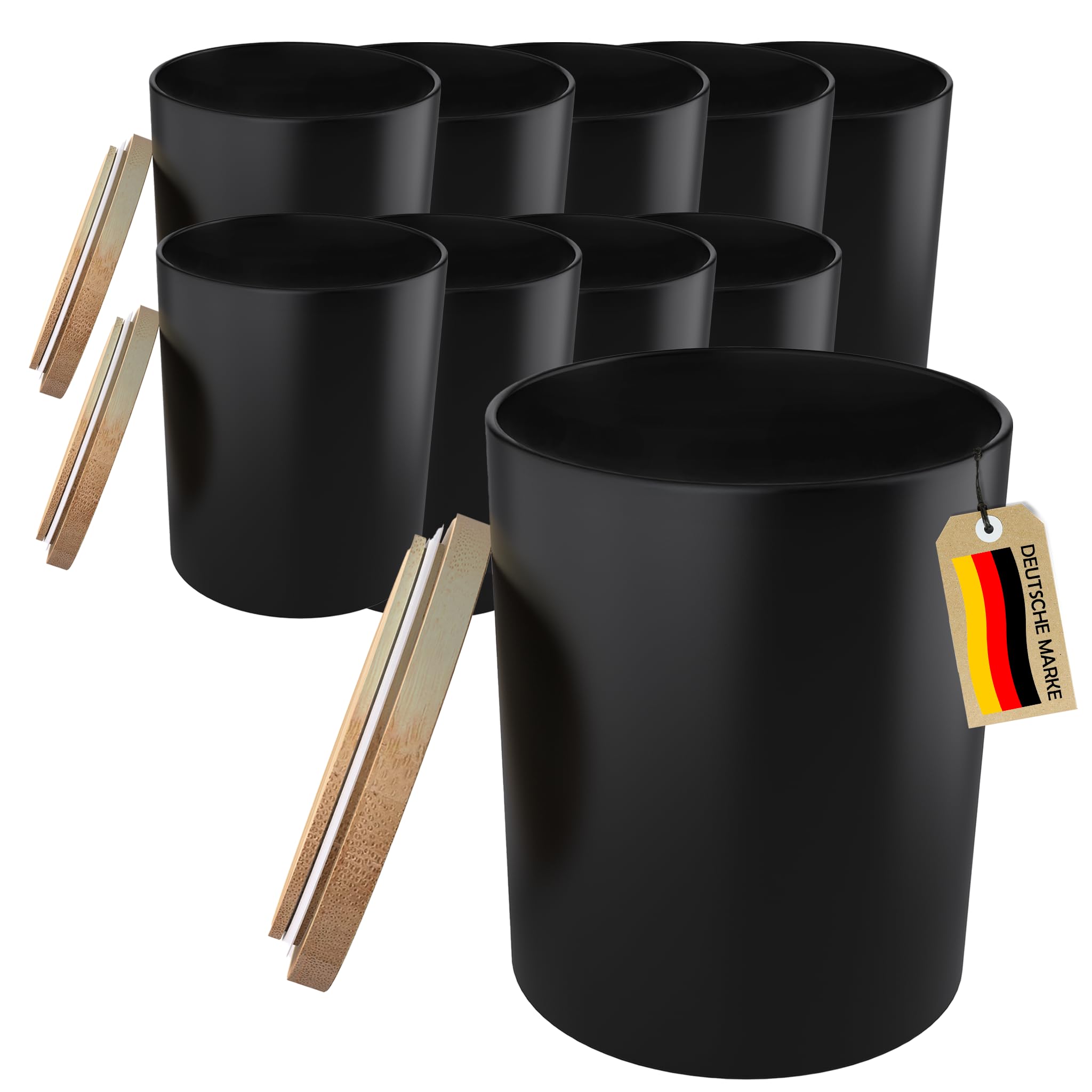 22Feels 20x (295ml) EU-REACH-GEPRÜFT Premium Kerzengläser Matt-Schwarz Hitzebeständig Luftdicht mit Bambus-Deckel, DIY Kerzen Selber Machen Gießen Zubehör, Geschenkidee, Gewürz Glas, Wiederverwendbar