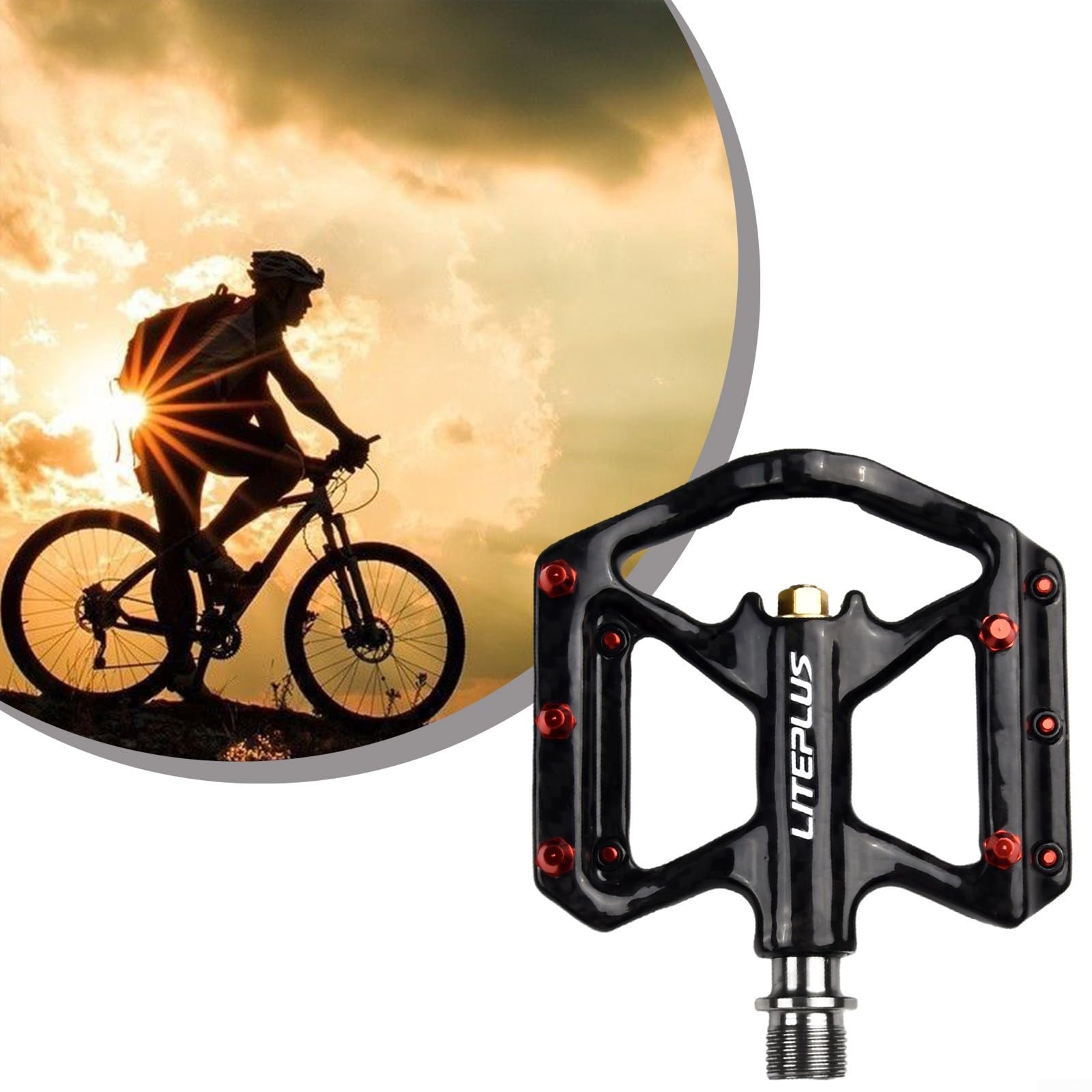 Pedales de bicicleta de carretera de fibra de carbono ultraligeros 180 g, par de rodamientos sellados, plataforma ancha, antideslizante, para MTB y bicicleta plegable, color negro