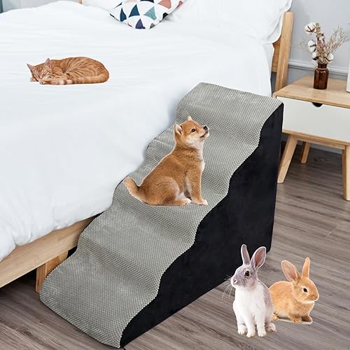 Miniatura 6 de LitaiL Escaleras y escalones de espuma para perros de 24.4 pulgadas, escaleras para mascotas para cama alta de hasta 28 pulgadas, escaleras de rampa