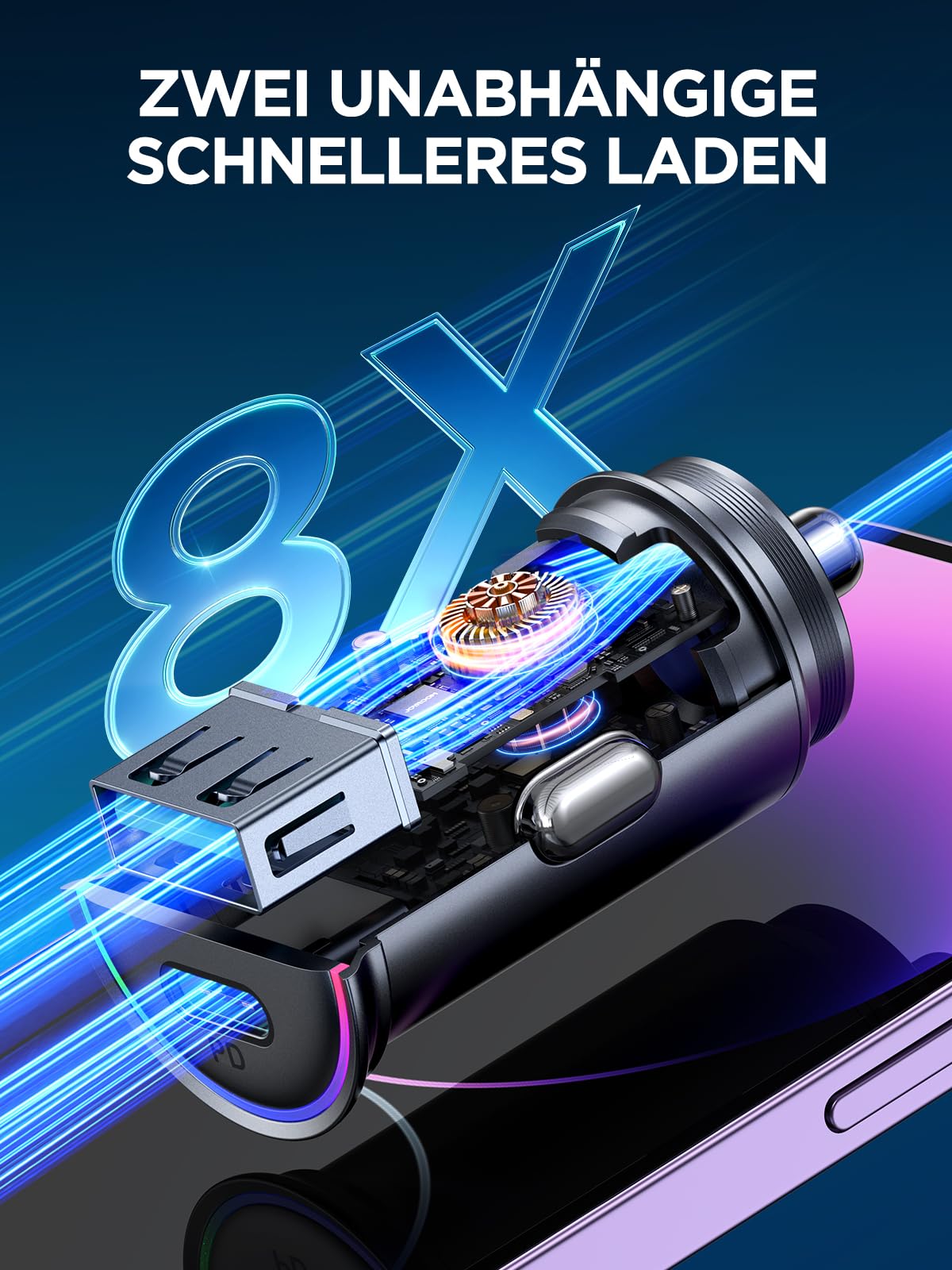 JOYROOM Ładowarka samochodowa 60W PD&QC 3.0 Mini metalowa przejściówka z kablem ładującym USB/C na C o długości 1,5 m Ładowarka samochodowa USB C z lampką LED do iPhone 14 13 12 Pro Max, Samsung, iPad