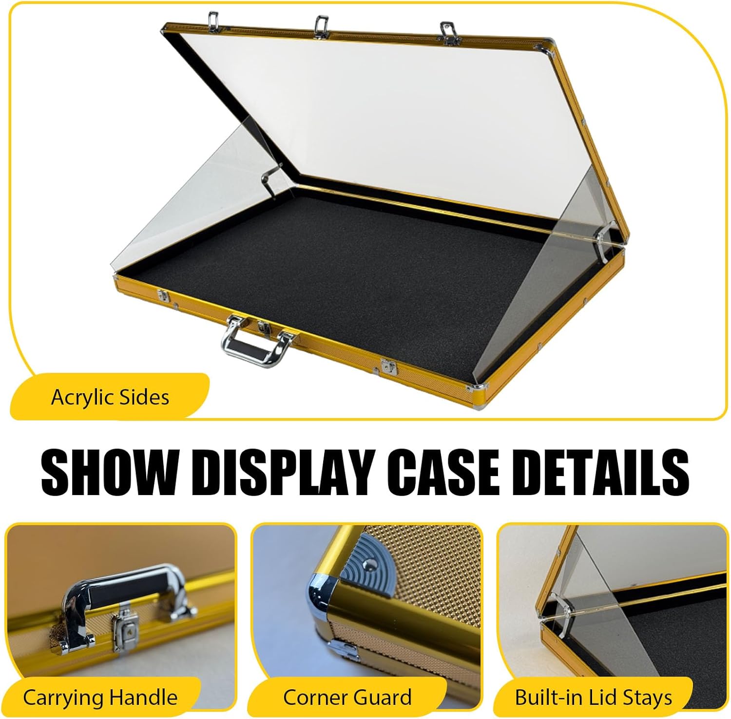 34" x 22" Card Display Case,Black Aluminum Lockable Trading Card Case with Handle,Trade Show Display Case for Sports Card/TCG/Jewelry Collection (Golden)