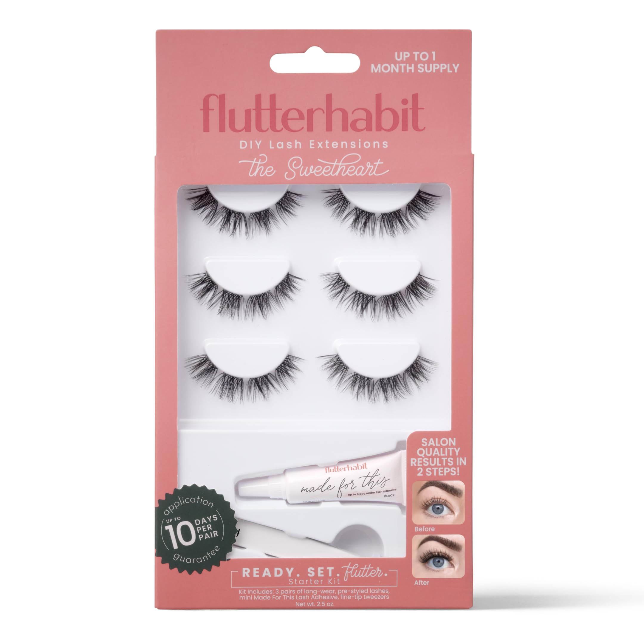FlutterHabit Sweetheart Ready Set Starter Kit DIY Eyelash Extensions Lash Clusters for Women Professional Quality At Home Eyelash