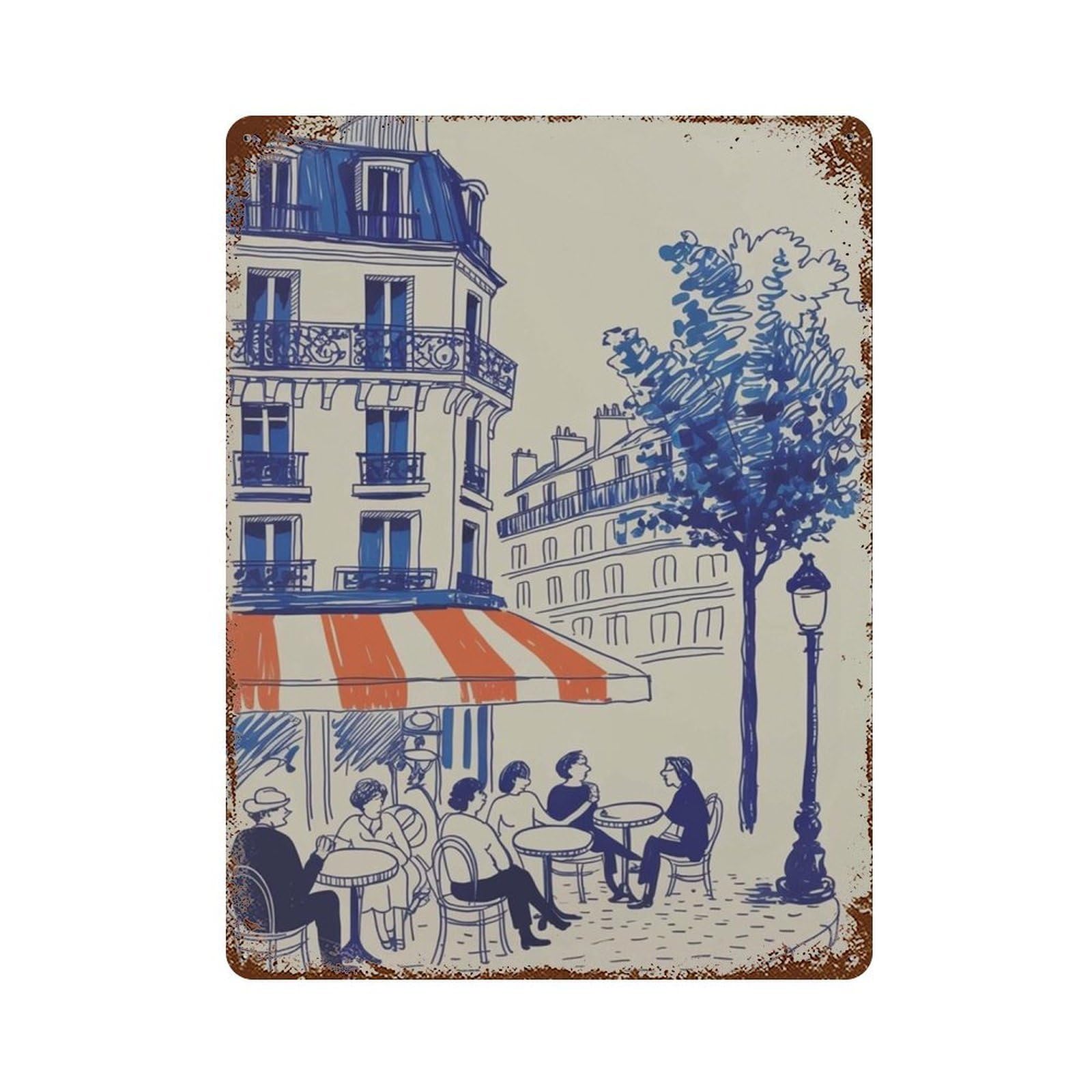 xiaoxiaoshen Paris Cafe – French Parisian Street Scene European Travel Work Wall Decor Art Metal Tin Poster Modern Home Decor Art Home Bar Shop Decorations Vintage Sign 40x30cm