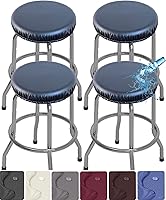 Vista 8 de Fundas para taburetes de bar de PU, paquete de 4 fundas de asiento redondas impermeables extraíbles lavables con bandas elásticas para taburetes