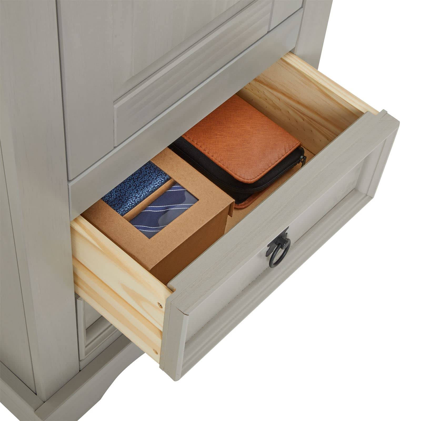 IDIMEX Armoire Tequila Meuble de Rangement avec 7 tablettes derrière 1 Porte battante et 2 tiroirs, en pin Massif lasuré Gris et Brun