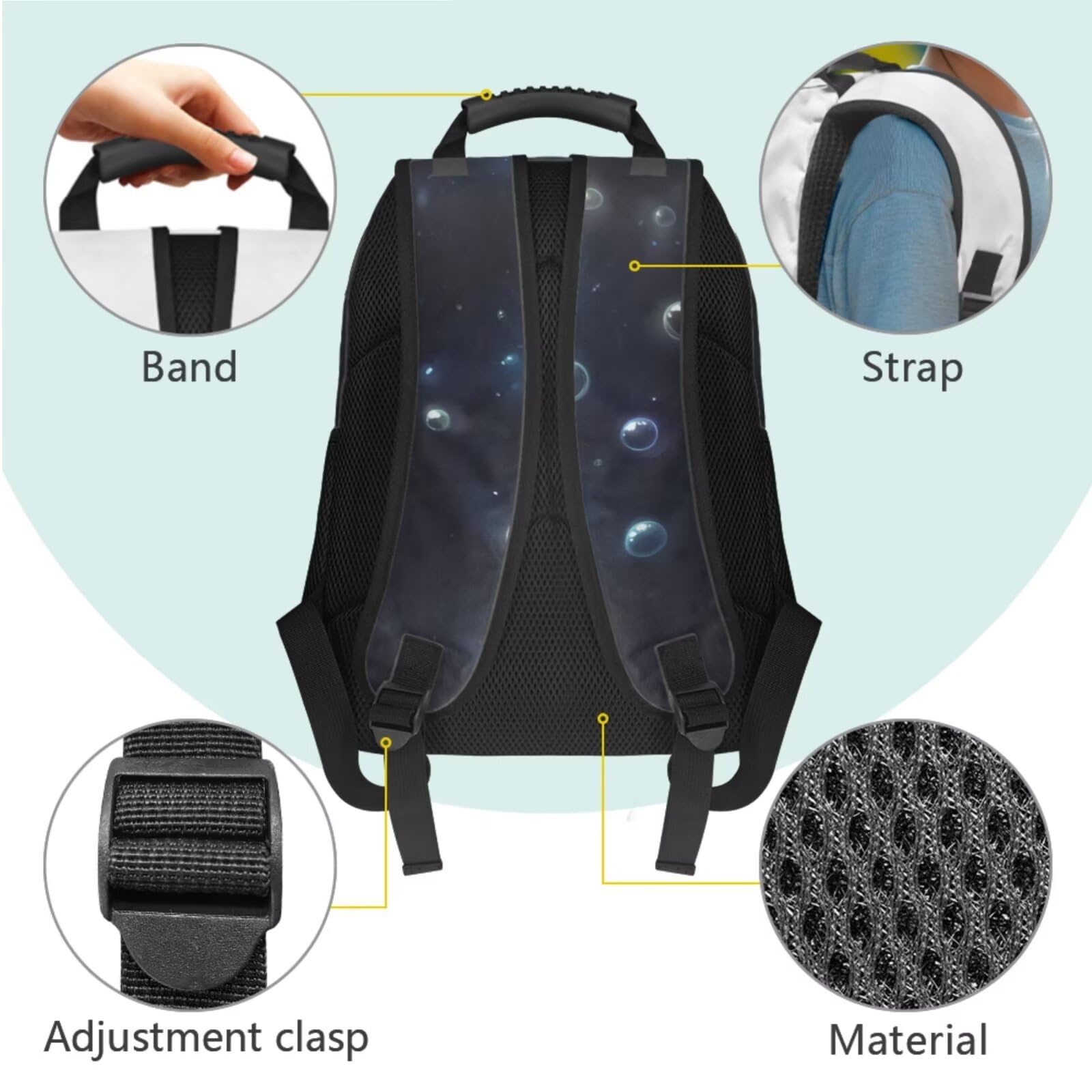 HUGS IDEA Zaino per ragazze con portapranzo 4 in 1 43,2 cm carino e leggero borsa per libro scolastico astuccio portachiavi, Glow Axolotl
