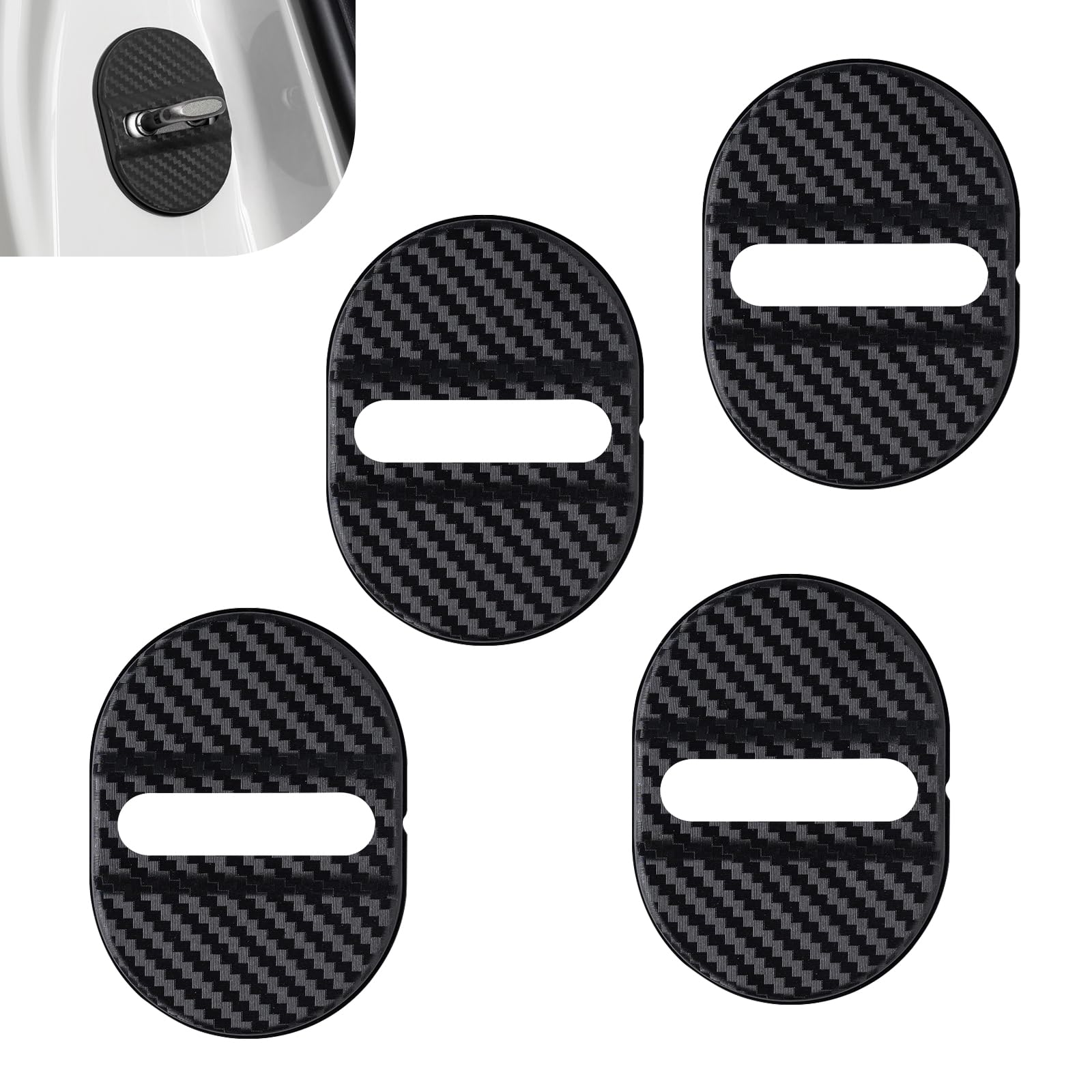 4 PCS Car Door Lock Latch Covers Carbon Fiber Shockproof Waterproof Vehicle Lock Covers Noise-reducing Vehicle Door Closing