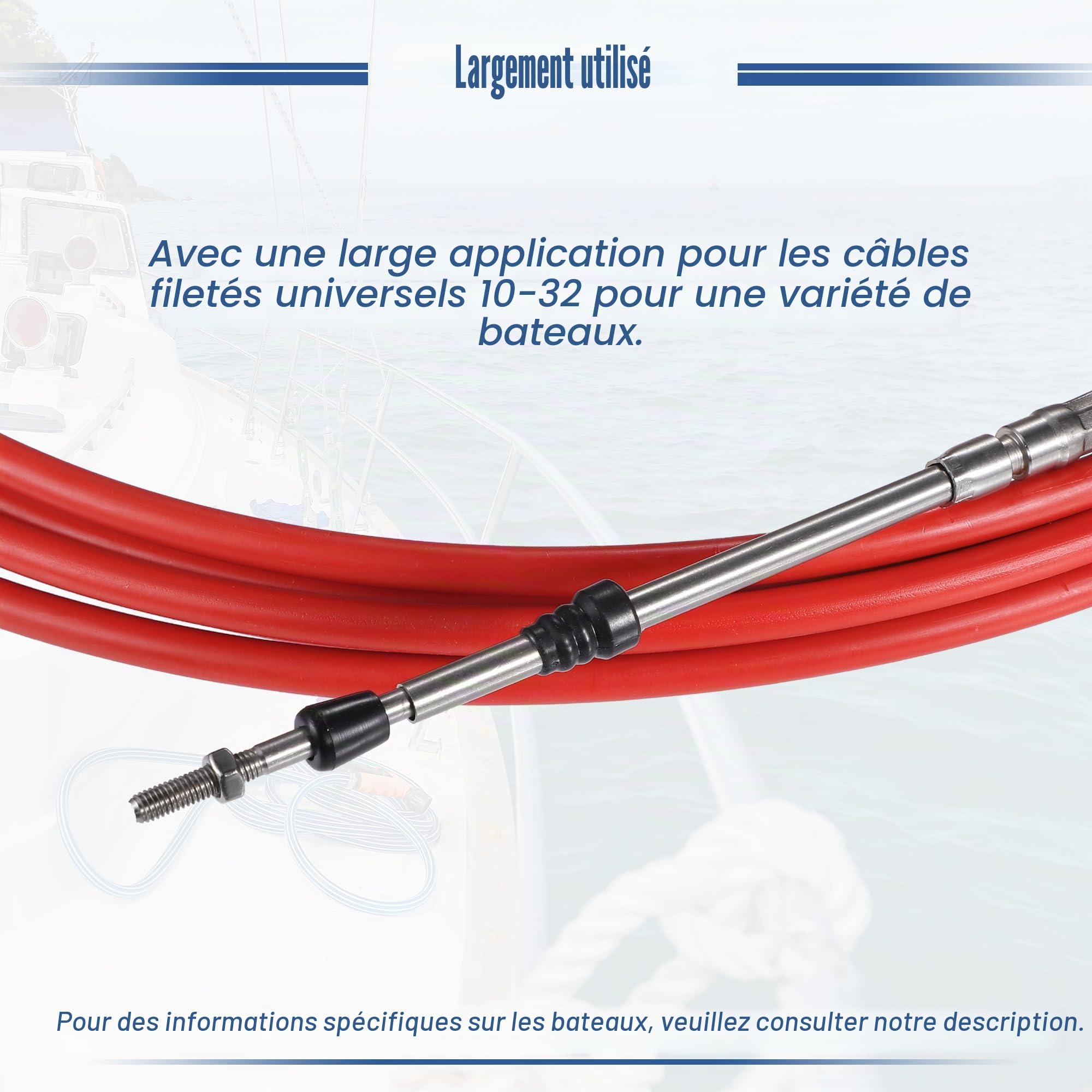 uxcell 1 pièce 13 pi 4,14 m Type Marin 3300/33C Câble de Boîte de Commande à Distance de Manette d'Accélérateur avec Clevis pour Moteur Hors-Bord Yamaha Système de Direction de Moteur de Bateau Rouge