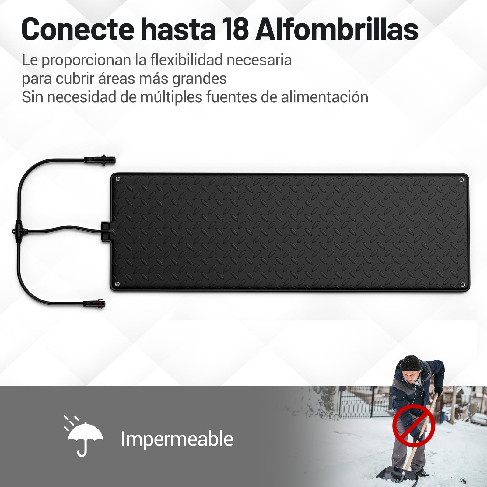COSTWAY Alfombra Calefactada para Remoción de Nieve, Estera para derretir Nieve con Enchufe a Prueba de Fugas, Goma Antideslizante e Impermeable, para Escaleras (sin Cable de Alimentación,Negro)