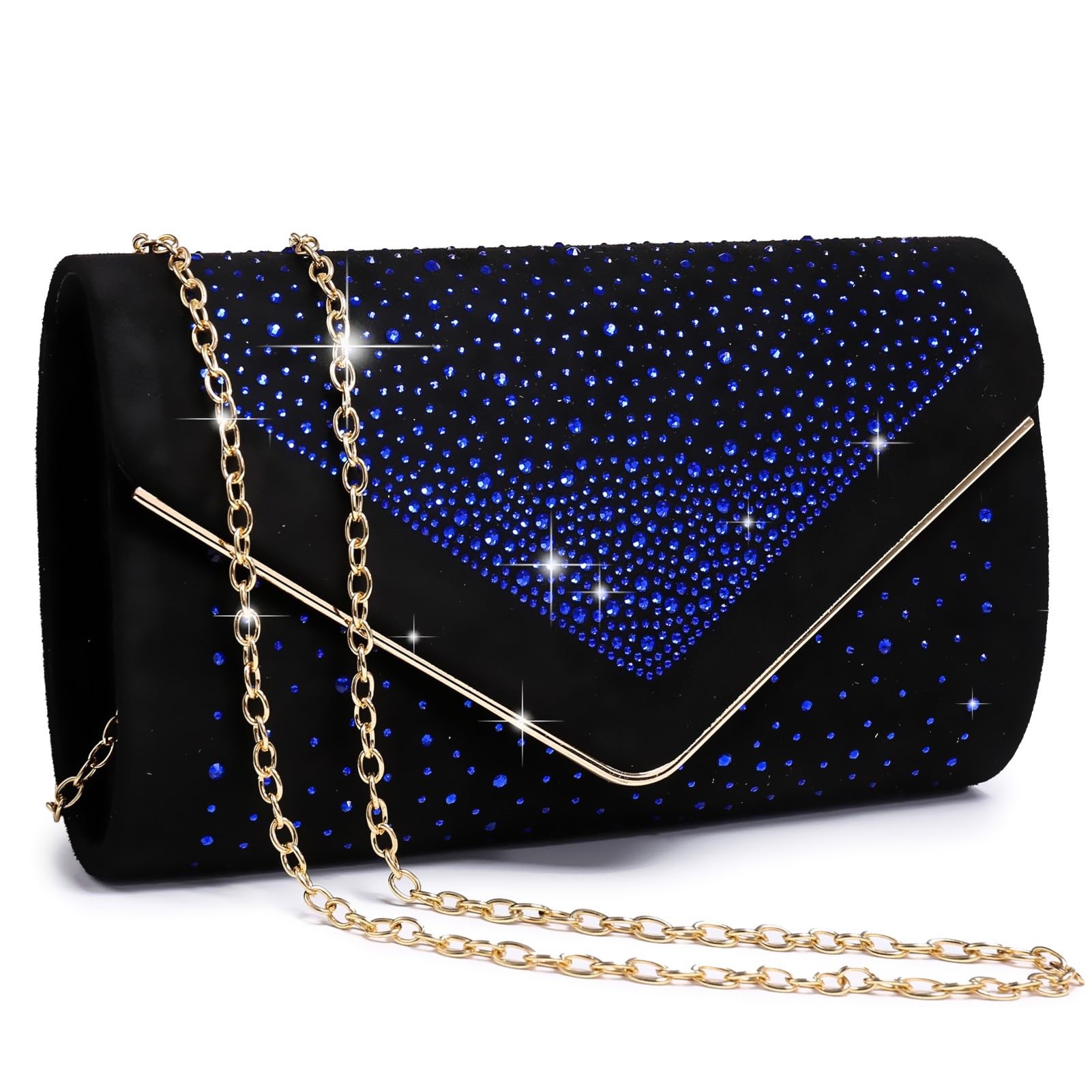 Dasein Women Rhinestone Evening Bag Faux Suede Clutch Formal Party Sparkly Purses Cocktail Wedding Handbag