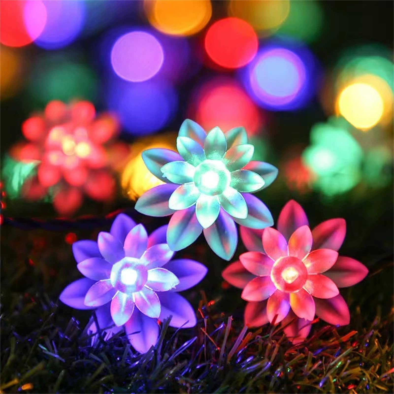 FANSU Lotus LED Garden Lights,8 Modes Indoor/Outdoor Solar String Lights, Versatile Solar Lights Outdoor Garden, for Patio Yard Home Christmas Parties Wedding Decorations (Lotus,5m/20 LED)