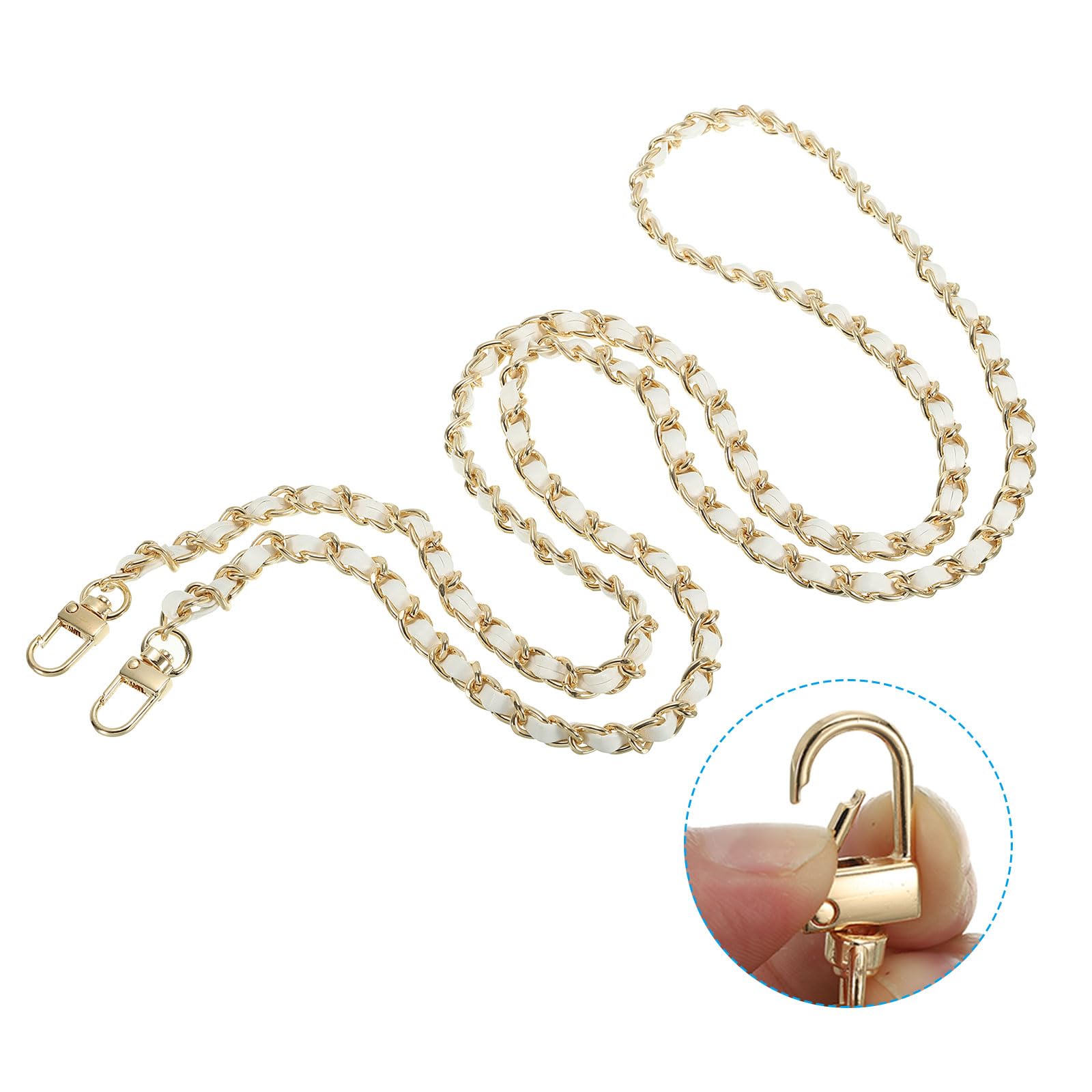 PATIKIL 55 Inch Purse Chain Strap, Leather Metal Chain Strap Replacement Chain for Bag Shoulder Crossbody Clutch Handbags White/Gold - Image 3