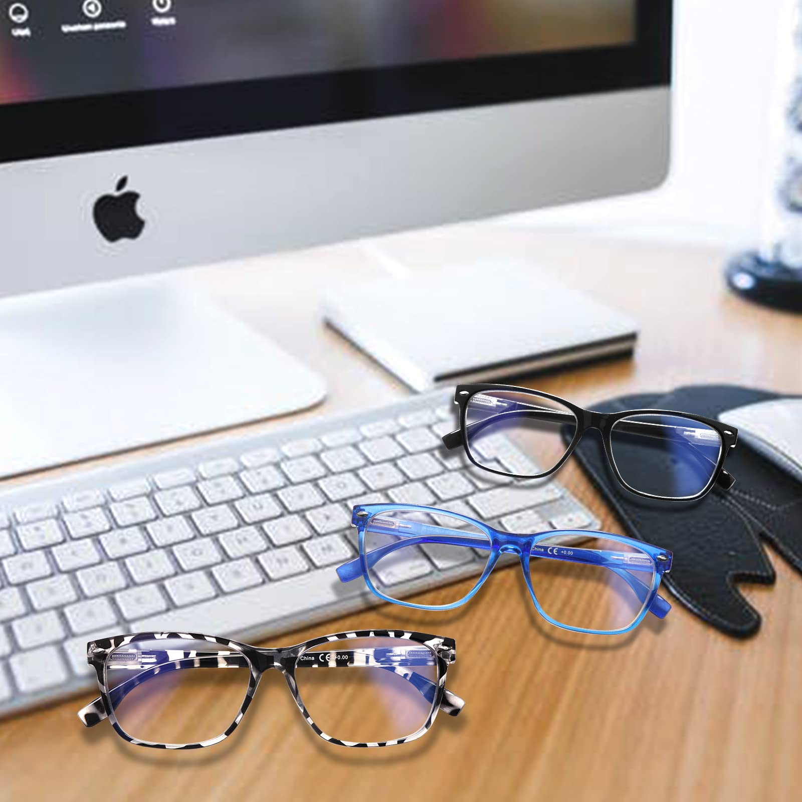 MAEOWN 6er-Pack, blaue, blockierende Lesebrille für Damen, verstellbar, Federringe, leicht, Computer-Reader, 6 Stück