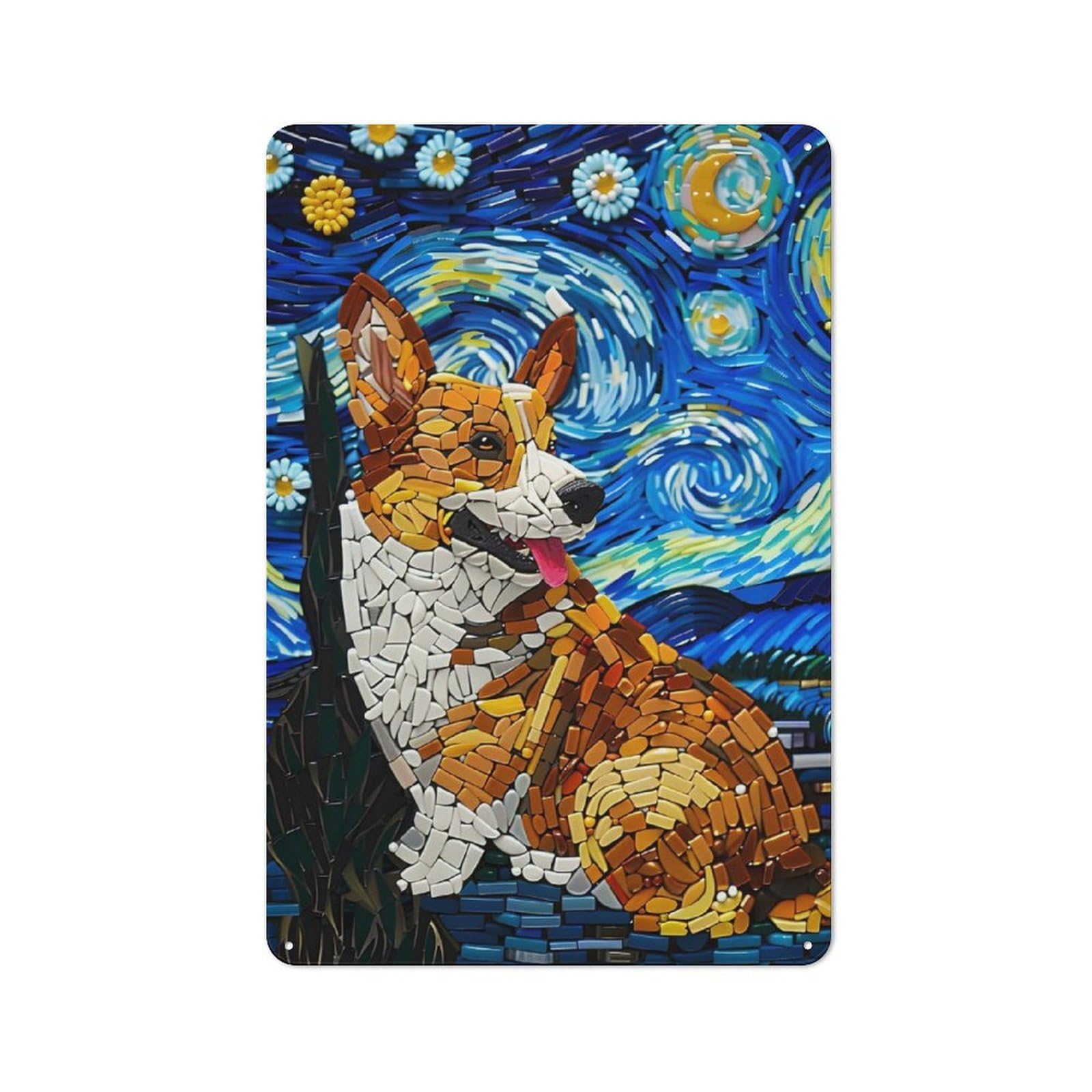 Junmoney Corgi Dog Bead Art Retro Tin Wall Plaque 30X20cm For Garage Or Workshop, A Metal Wall Feature For Garages And Tool Rooms
