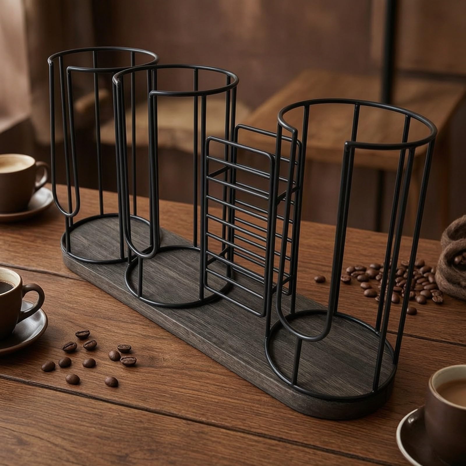 Gralara Rack Portavasos Encimera Negro | Resistente, Dispensador Vasos Papel para mostrador, Organizador Escritorio para Vasos, Bar, Cafetería, Estilo C