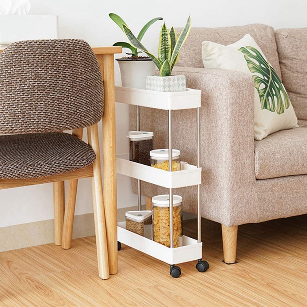 Estante de Almacenamiento, Carrito Organizador móvil para Ahorrar Espacio, para el hogar, Cocina y baño (Estilo clásico [Blanco 3 Capas])