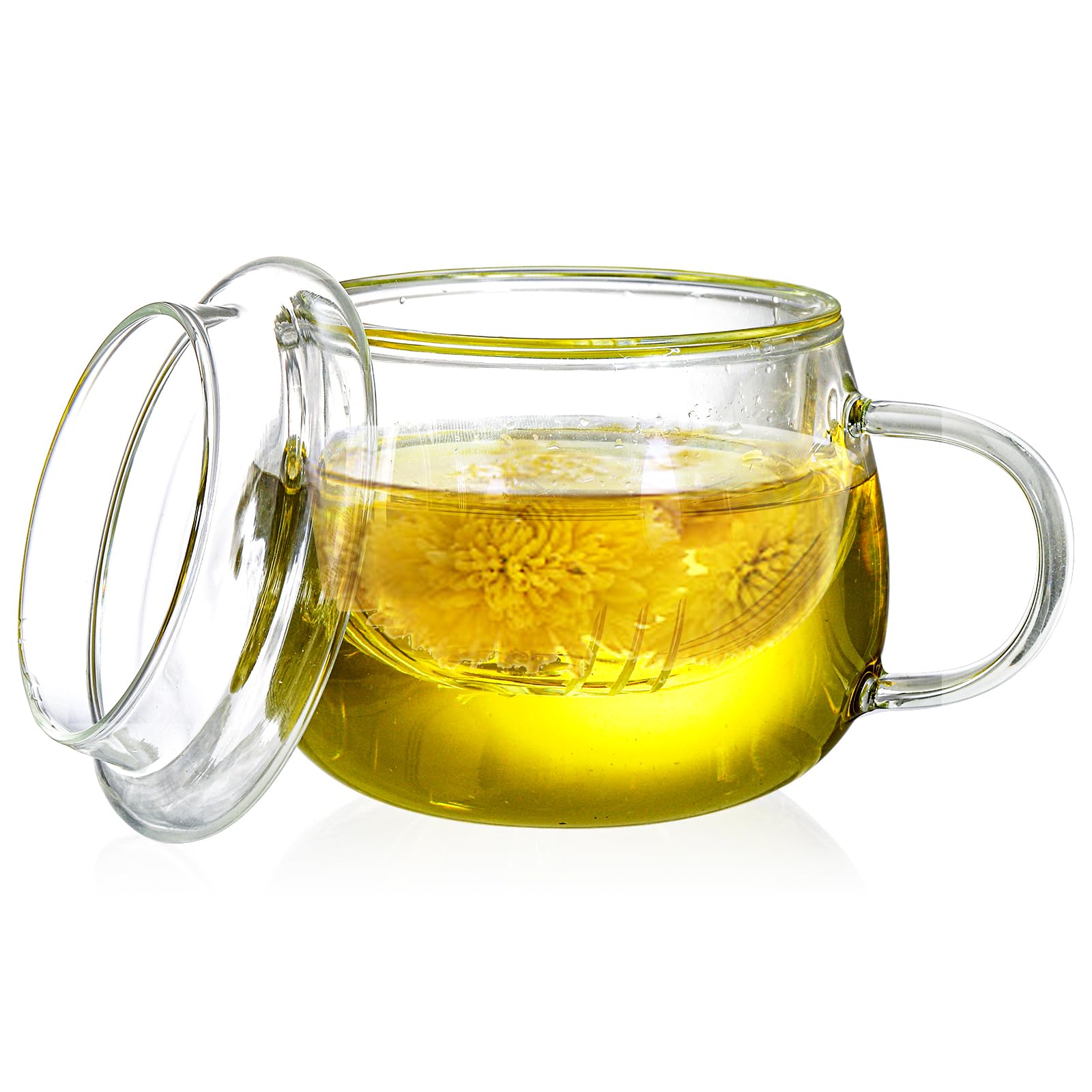 Tosnail Lot de 2 tasses à thé en verre de 388,5 g avec couvercle et infuseur à thé, tasses à thé transparentes avec filtre à thé, tasses en verre pour infusion de thé en vrac