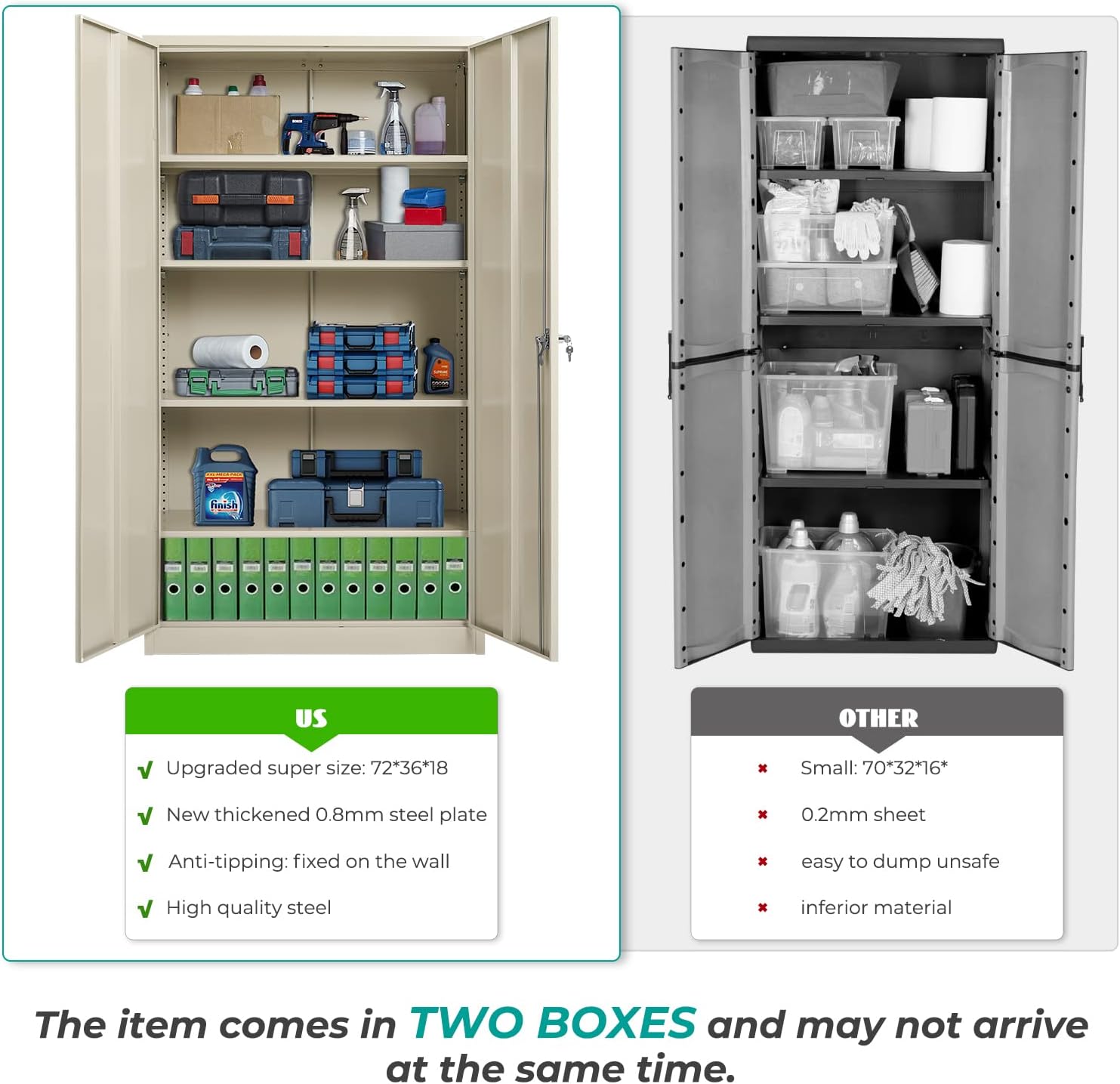 Greenvelly Steel SnapIt Storage Cabinet 72" Locking Metal Storage Cabinet with 4 Adjustable Shelves,Black Metal Cabinet with 2 Doors and Lock for Office, Garage, Home (Putty) : Home & Kitchen