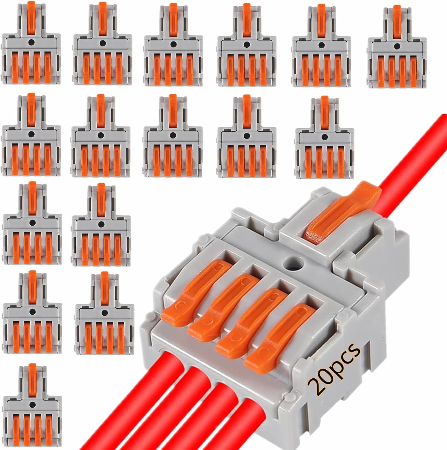20pcs Lever Wire Connectors, 1 in 4 Out Connectors for Solid and Stranded Conductors, Quick Push in Conductor Terminal Block 28-12 AWG