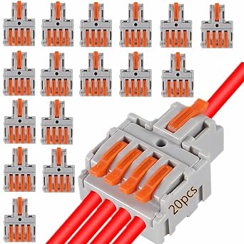 20pcs Lever Wire Connectors, 1 in 4 Out Connectors for Solid and Stranded Conductors, Quick Push in Conductor Terminal Block 28-12 AWG