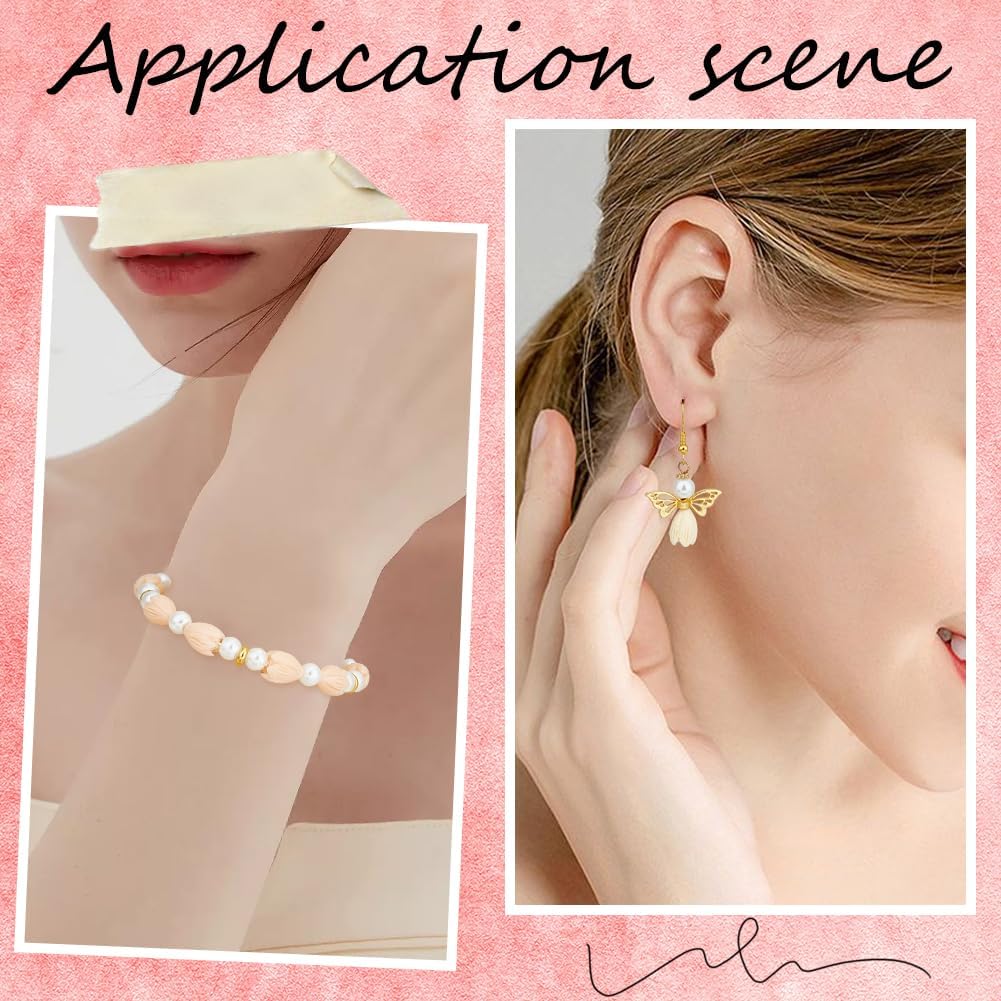 1 Box 100pcs Flower Shape Beads Light Pink Flower Beads Artificial Synthetic Coral Peach Color and Creamy White Spring Flowers Loose Spacer Jasmine Bead for Jewelry Making Necklace Bracelet - Image 5