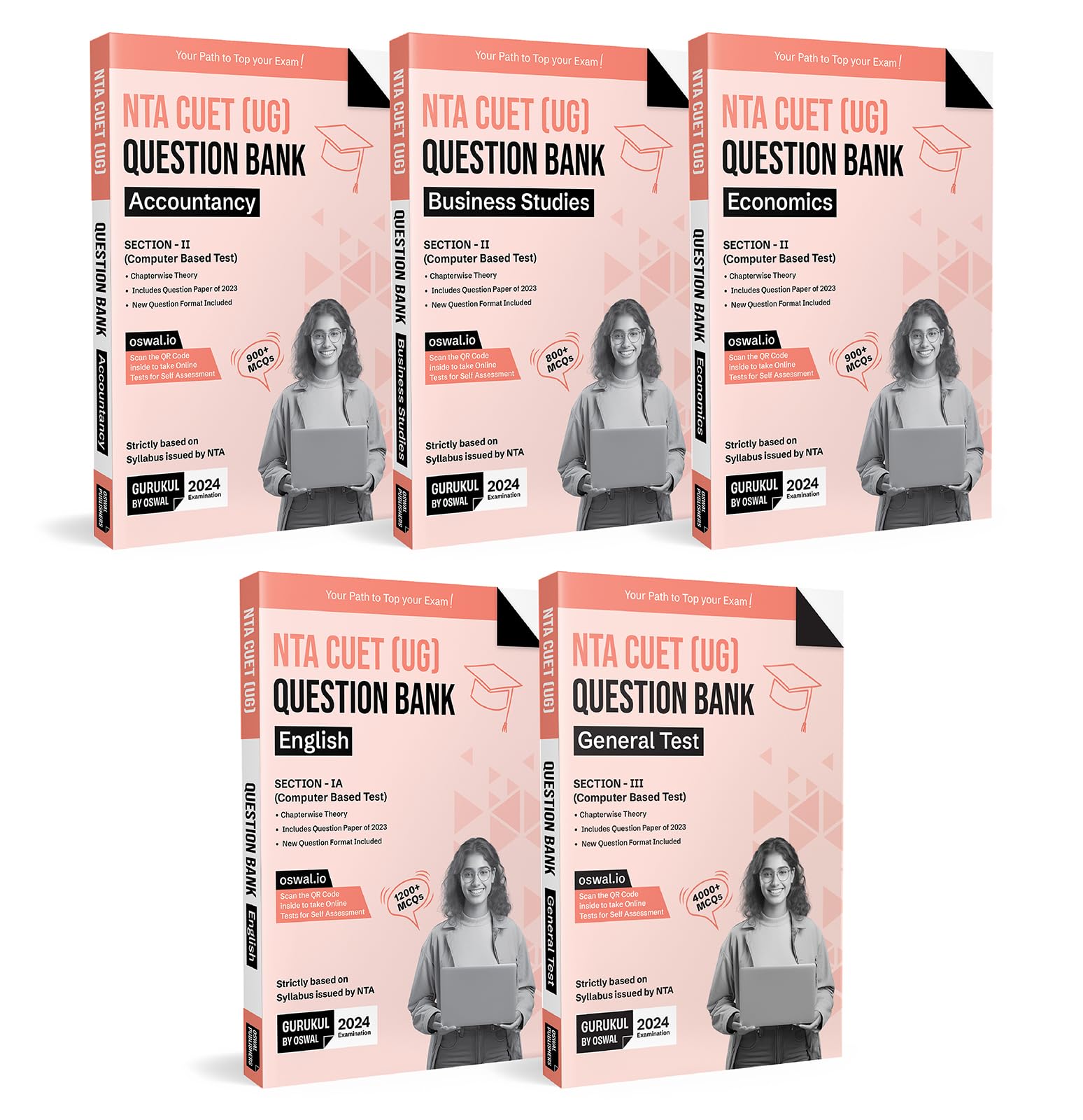 Gurukul NTA CUET Commerce Question Bank Bundles (Set of 5) Exam 2024 : Accountancy, Business Studies, Economics, English & General Test (MCQs, Chapterwise Theory, 2023 Solved Paper, New Paper Pattern)