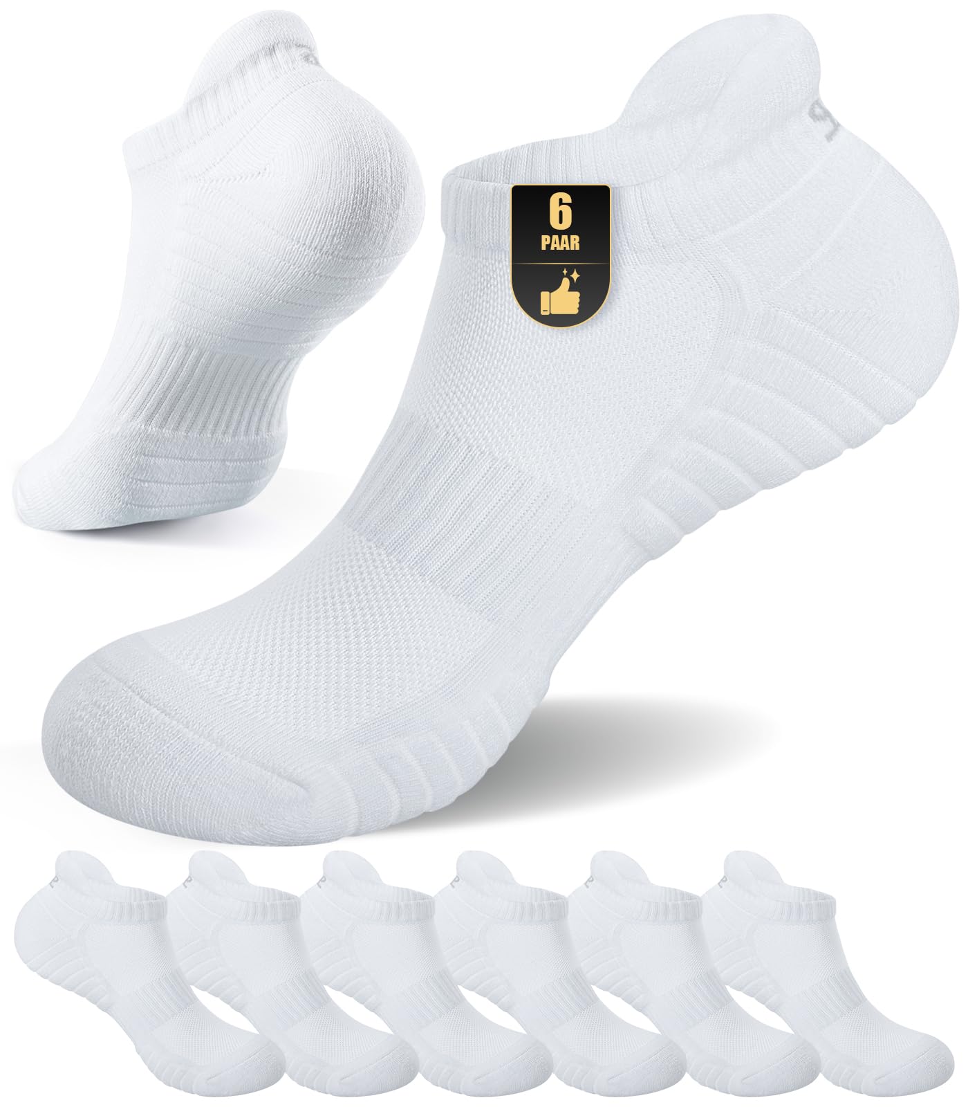 PULIOU Sneaker Socken Herren Damen, Atmungsaktive Baumwolle Laufsocken, Komfort Kurze Socken mit Gepolstert, Sommer Sportsocken Herren Damen 6 Paar