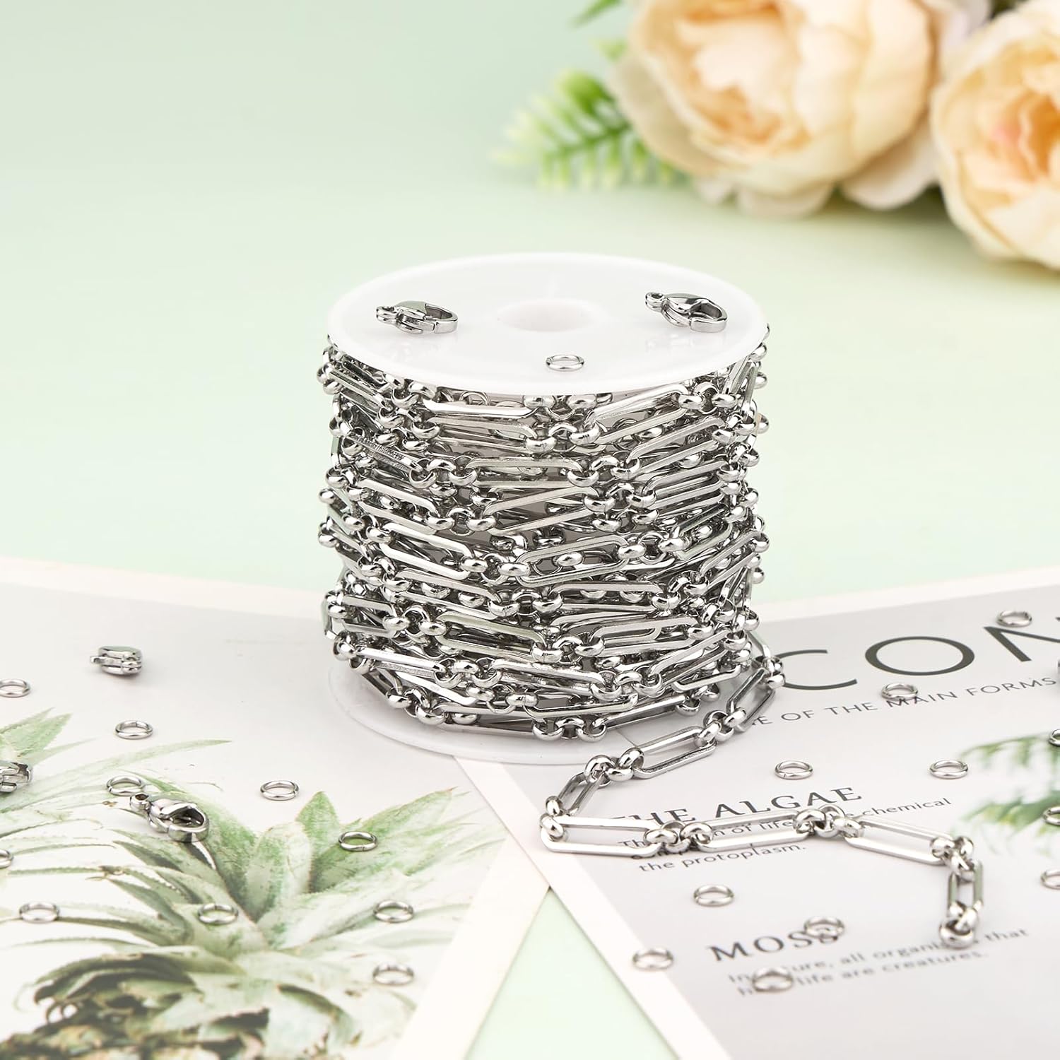 UMAOKANG 4 Meters Paperclip Chain for Jewelry Making Stainless Steel Bulk Chains on Spool with Jump Rings and Lobster Clasps - Image 6