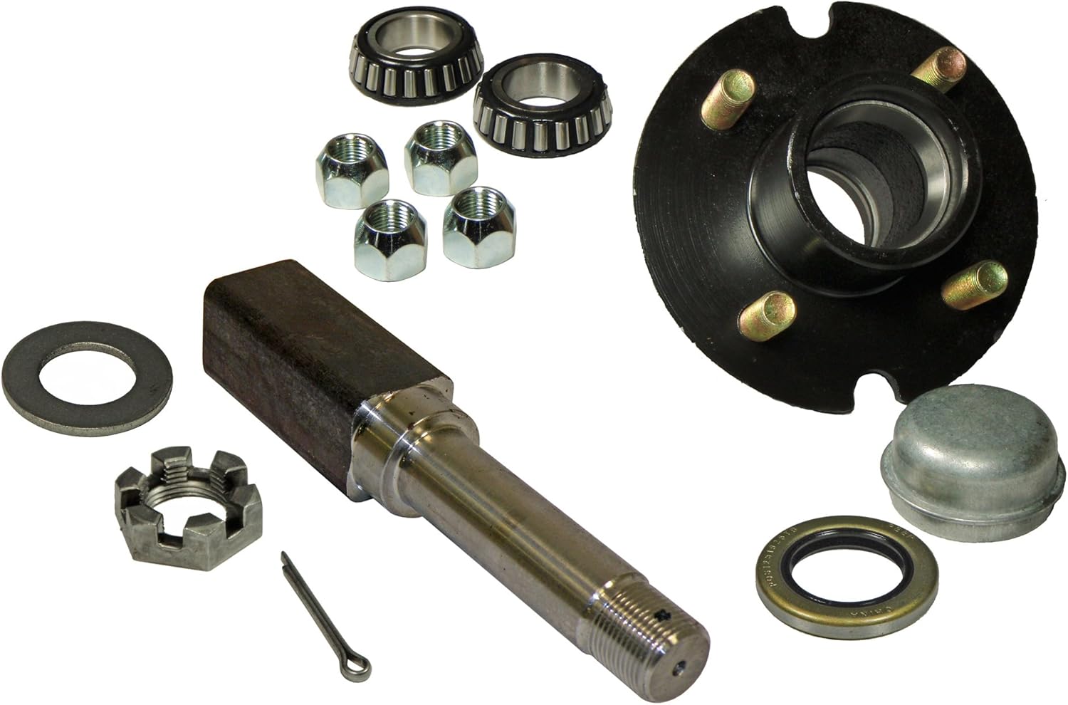 Single - 4-Bolt on 4 Inch Hub Assembly (SQ-200044) Includes (1) Square Shaft 1 Inch Straight Spindle & Bearings