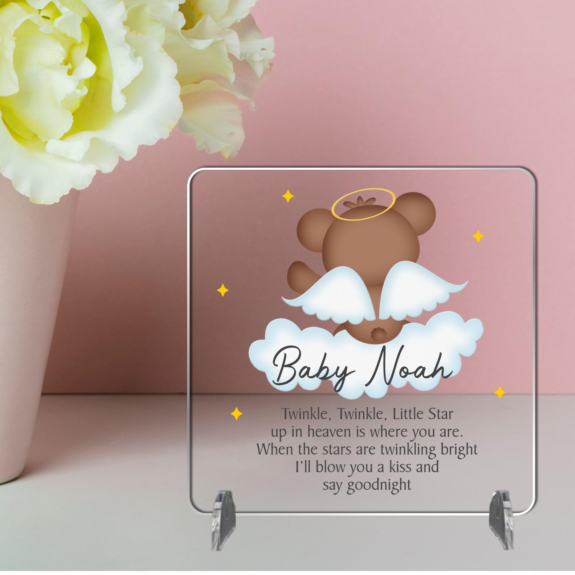 Personalised Baby Memorial Plaque โ "Twinkle Twinkle Little Star" Poem with Angel Bear โ Custom Baby Remembrance Keepsake with Name โ Perfect Tribute for Nursery Decor (Acrylic Indoor & Outdoor Use)