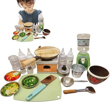 Mini Cook Set - Realistic Cooking Tools, Metal Frying Pot, Tiny Kitchen Utensils with Stove Burner, Real Heat Miniature Cookware | Functional Cooking Accessories for Creating Real Dishes in Play