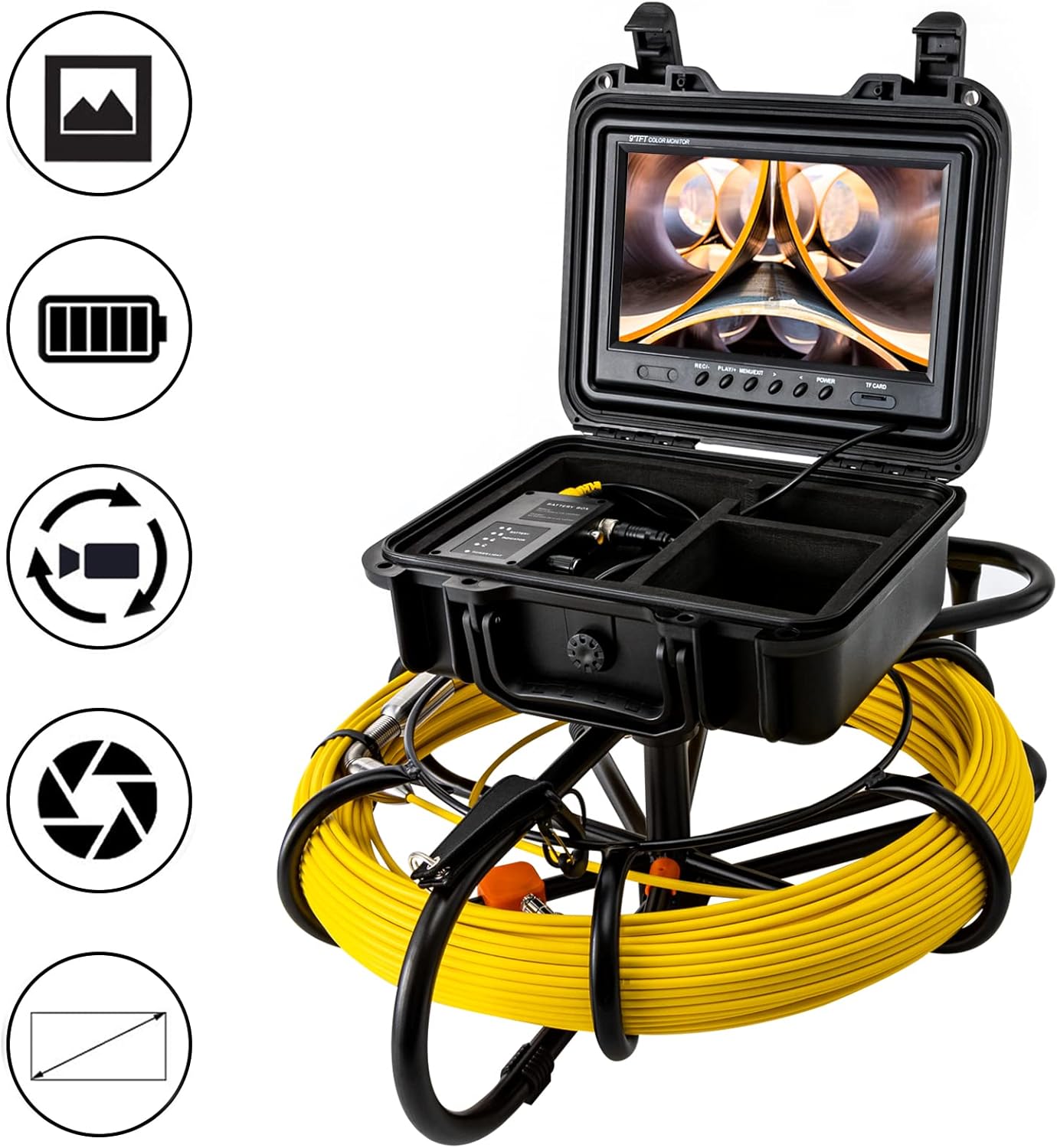 200FT Plumbing Pipe Inspection Camera HD 1200 TVL Drain Sewer Camera 9" LCD Monitor, 120° Visual Dia.0.9" Camera Pipe Sewer Pipeline Inspection Camera Waterproof Industrial Endoscope Camera with Light