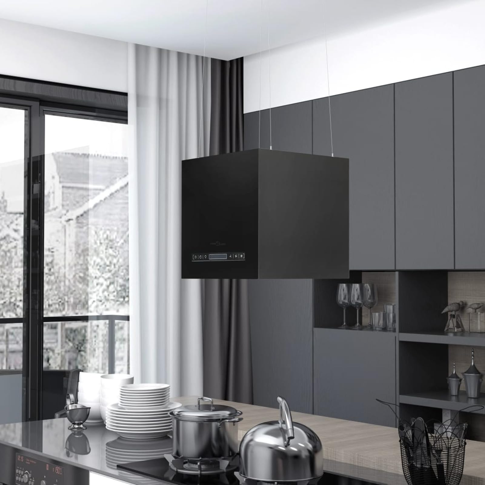 Cappa da Cucina ad Isola Sospesa LCD Sensore 37 cm in Acciaio,Cucina e Pranzo,Elettrodomestici,Cappe da cucina-51021