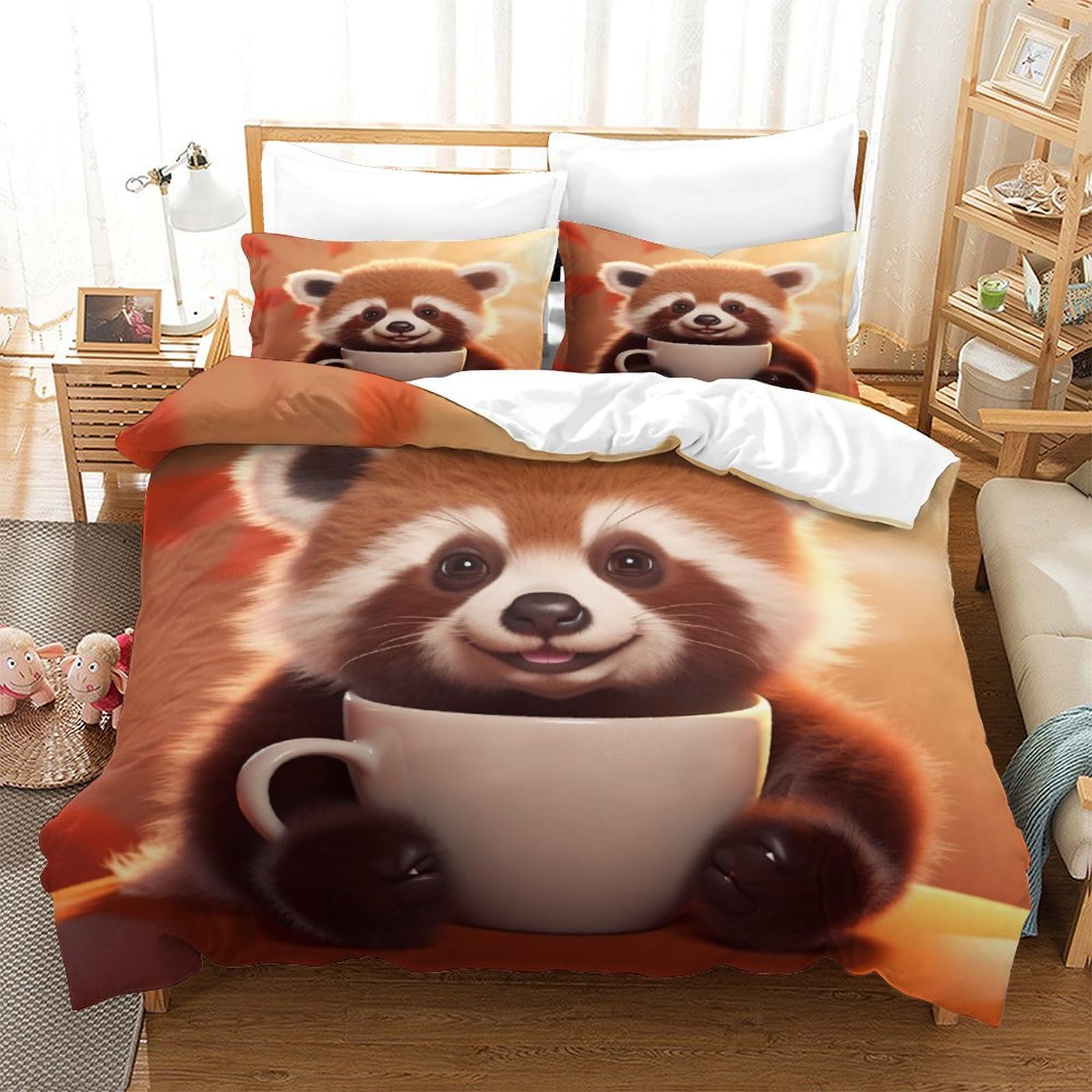 Parure de lit panda pour chambre d'enfant et ado dans un lit super king size