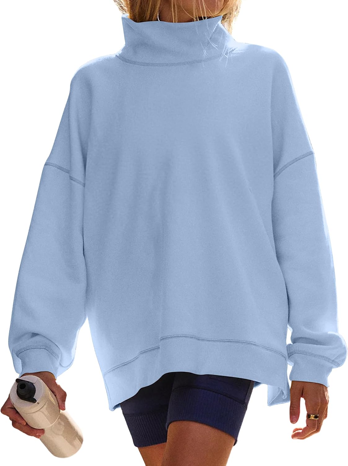 TERIVEEK Womens Mock Neck Sweatshirts Oversized Turtleneck Fleece Long Sleeve Loose Casual Drop Shoulder Pullover Tops