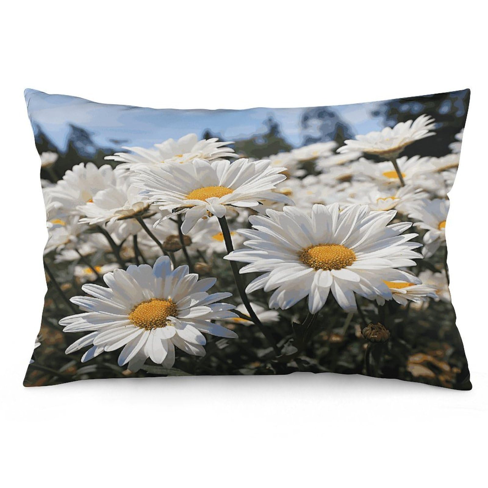 Wild White Daisies Throw Pillow Covers with Silent Zipper Polyester Pillow Protectors Removable Pillow Cases Soft Pillowcase Cozy Pillow Sham Cushion Cover for Sofa Car Bed 12 "x20