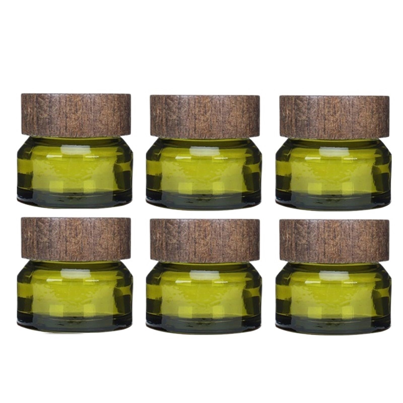 Face cream dispensing jar 6pcs Green Glass Cosmetics Jars With Wooden Cap For Lotion Cream Face Eye Foundation(6pcs 30ml)