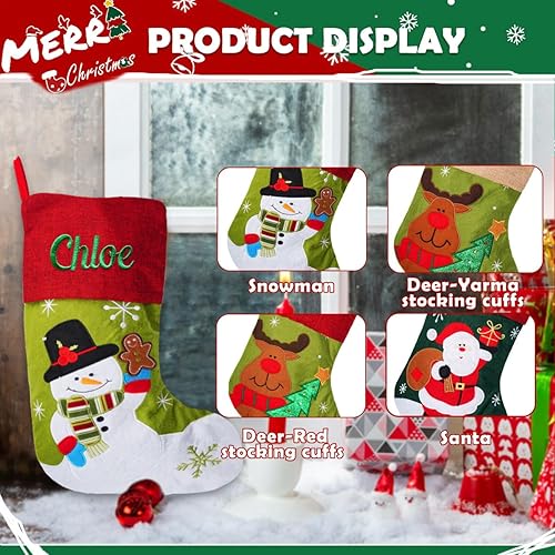 Miniatura 8 de Calcetines de Navidad personalizados, medias de dibujos animados con nombre, 18 pulgadas, calcetín grande de Navidad de muñeco de nieve, ciervo,